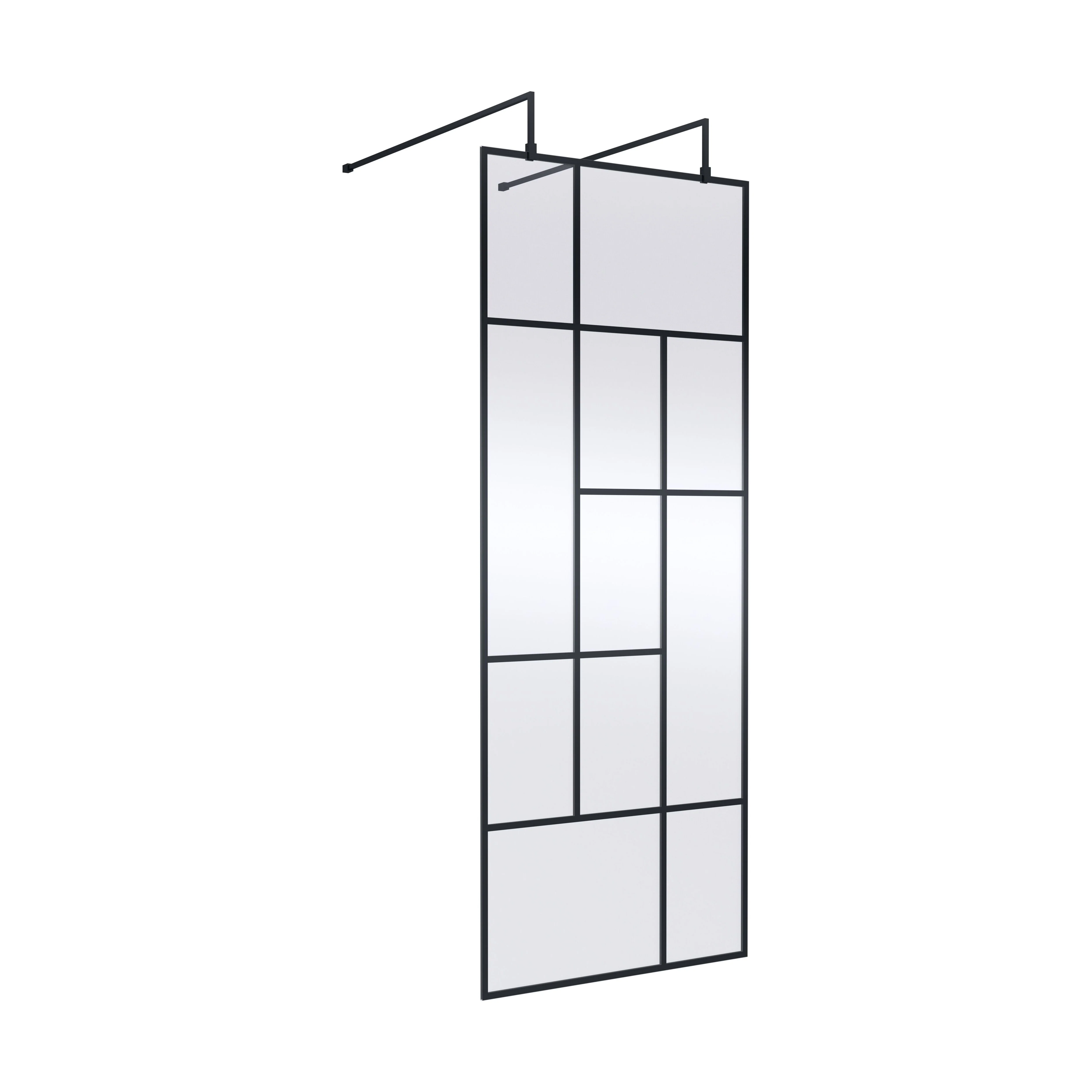 Balterley Contemporary Bathroom Abstract Frame Design 8mm Glass Wetroom Screen with Arms and Feet, 1950 x 750 x 60mm, Matt Black - Image 5