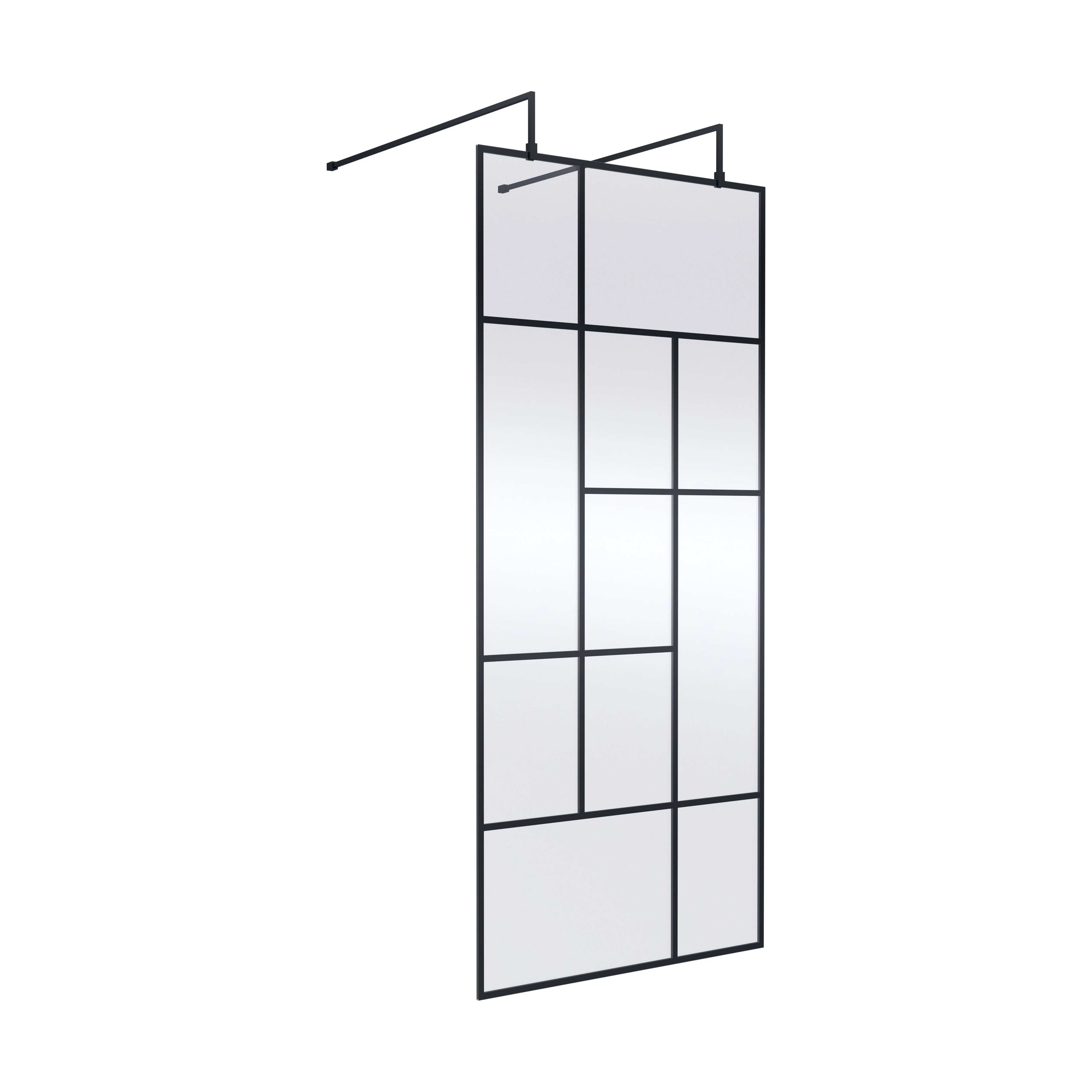 Balterley Contemporary Bathroom Abstract Frame Design 8mm Glass Wetroom Screen with Arms and Feet, 1950 x 750 x 60mm, Matt Black - Image 6