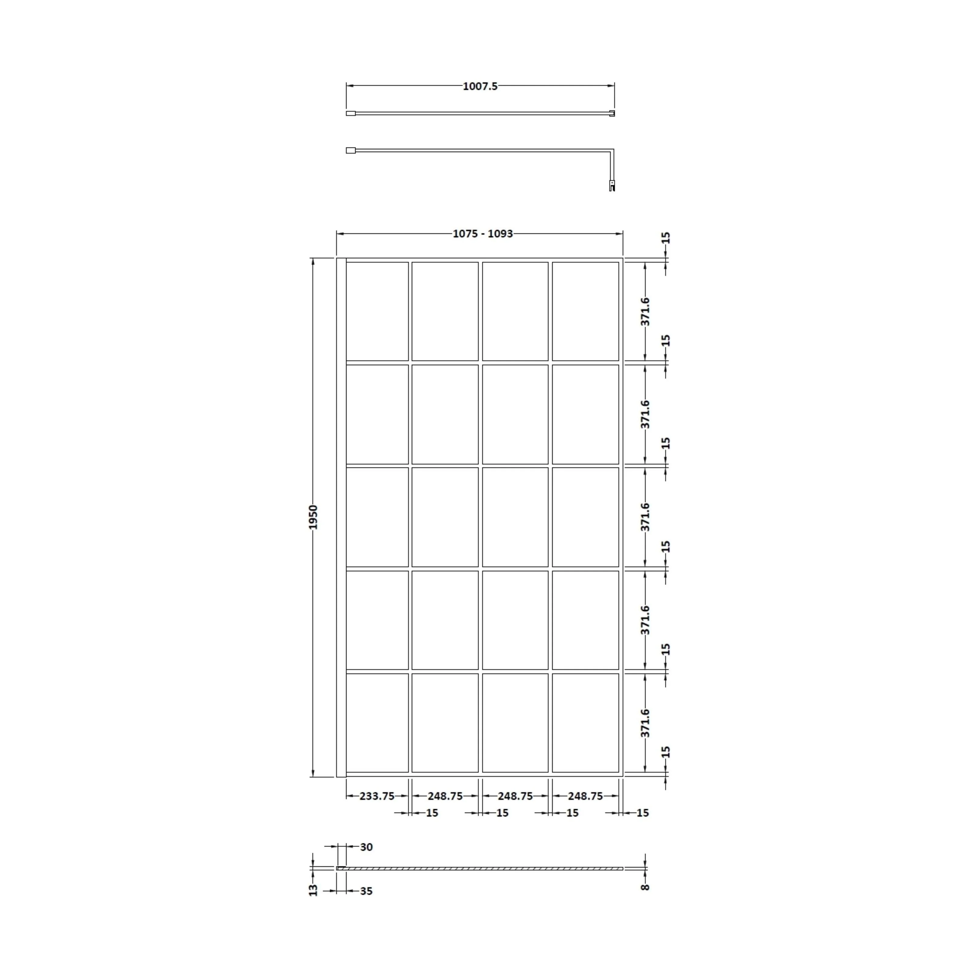 Balterley 8mm Toughened Safety Glass Black Framed Wetroom Screen - 1100mm - Image 3