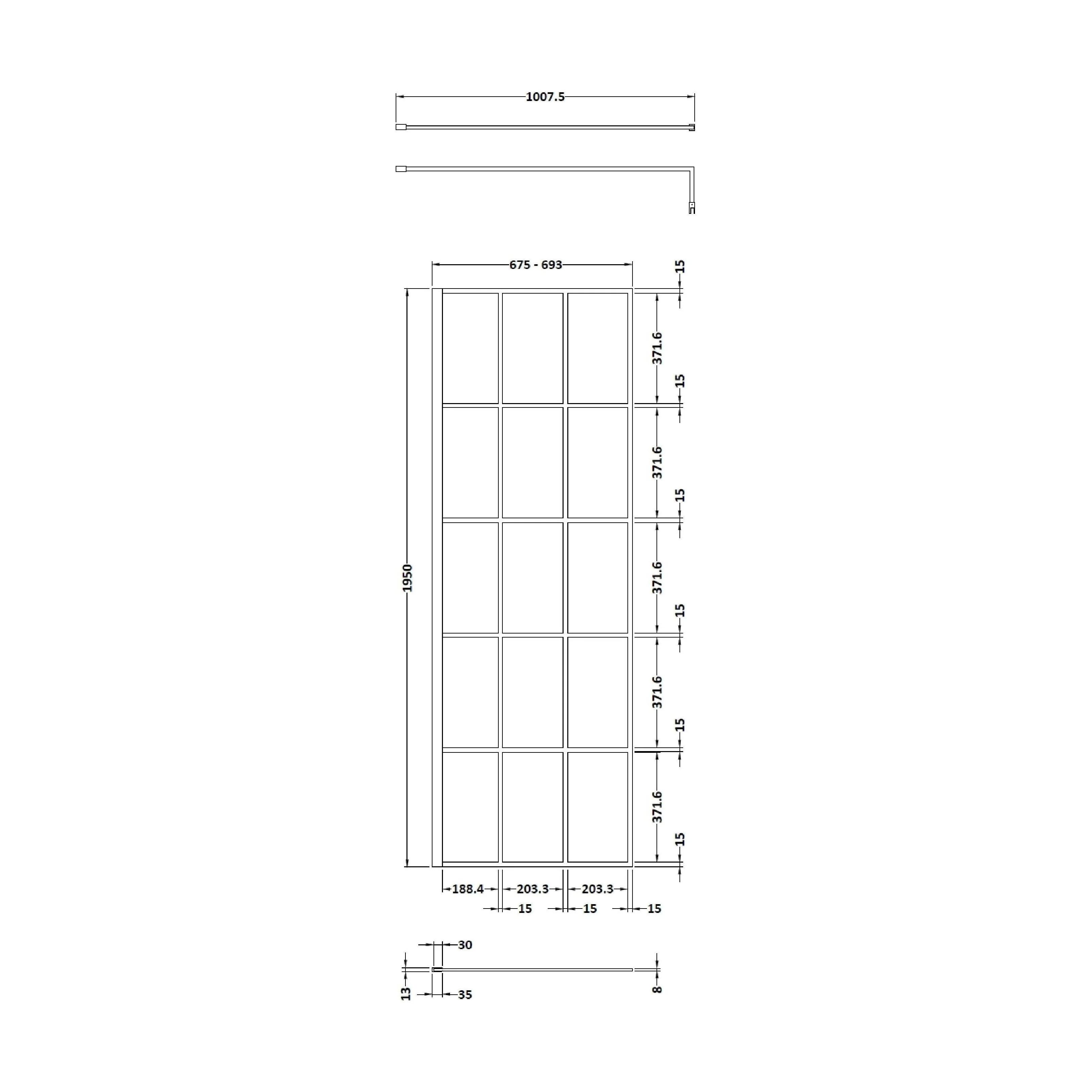 Balterley 8mm Toughened Safety Glass Black Framed Wetroom Screen - 700mm - Image 3
