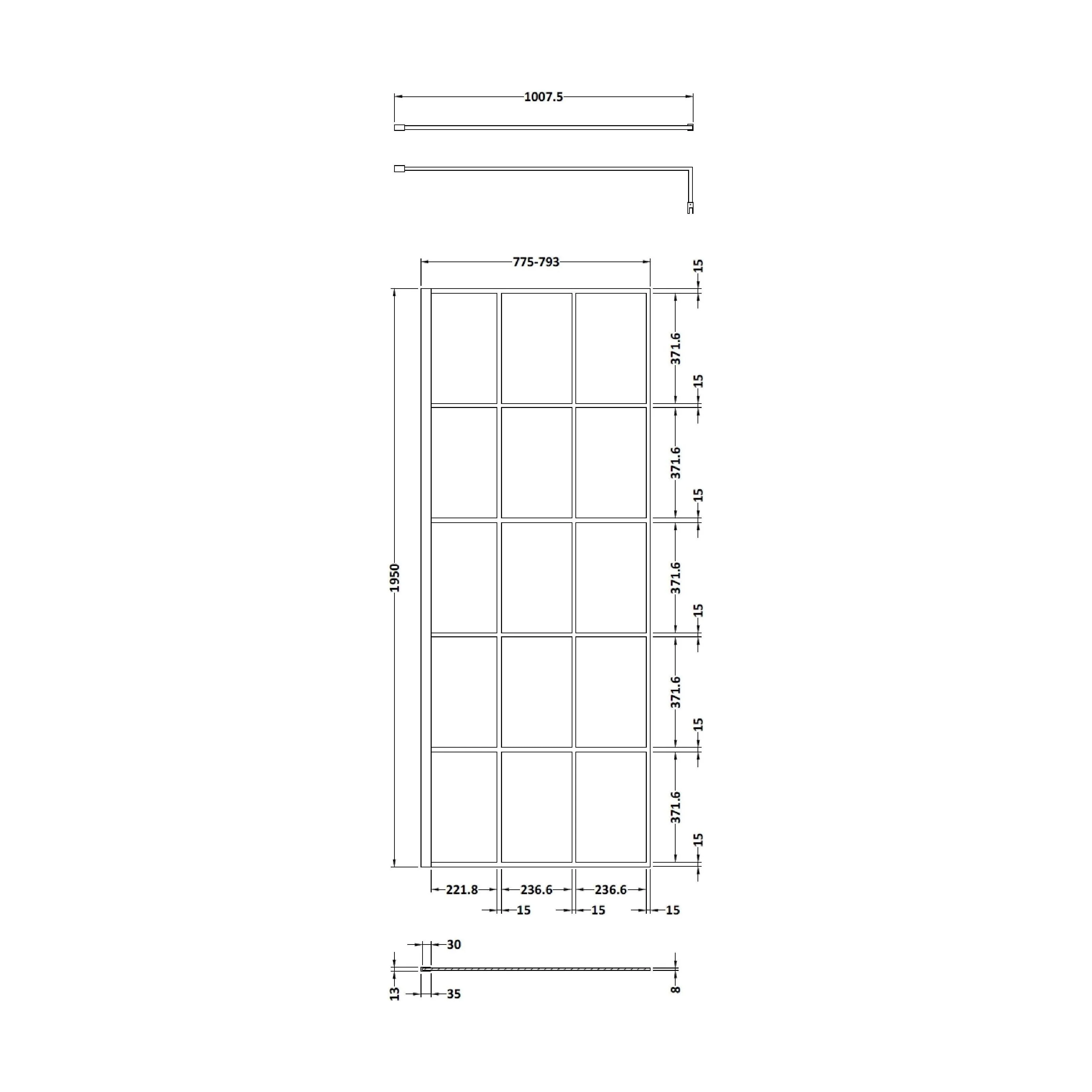 Balterley 8mm Toughened Safety Glass Black Framed Wetroom Screen - 800mm - Image 3