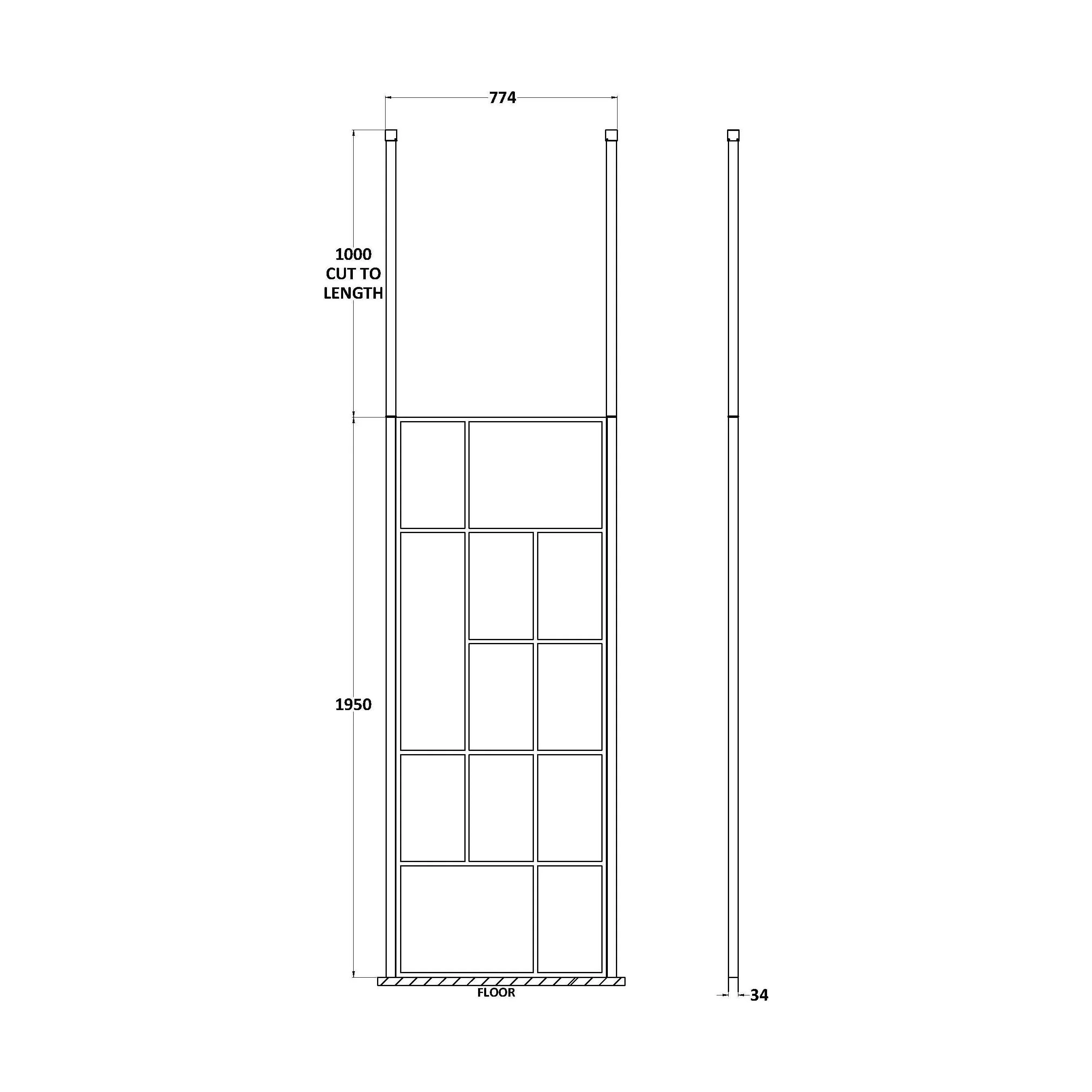 Balterley Contemporary Bathroom Abstract Frame Design 8mm Glass Wetroom Screen with Ceiling Posts, 1950 x 750 x 60mm, Matt Black - Image 11