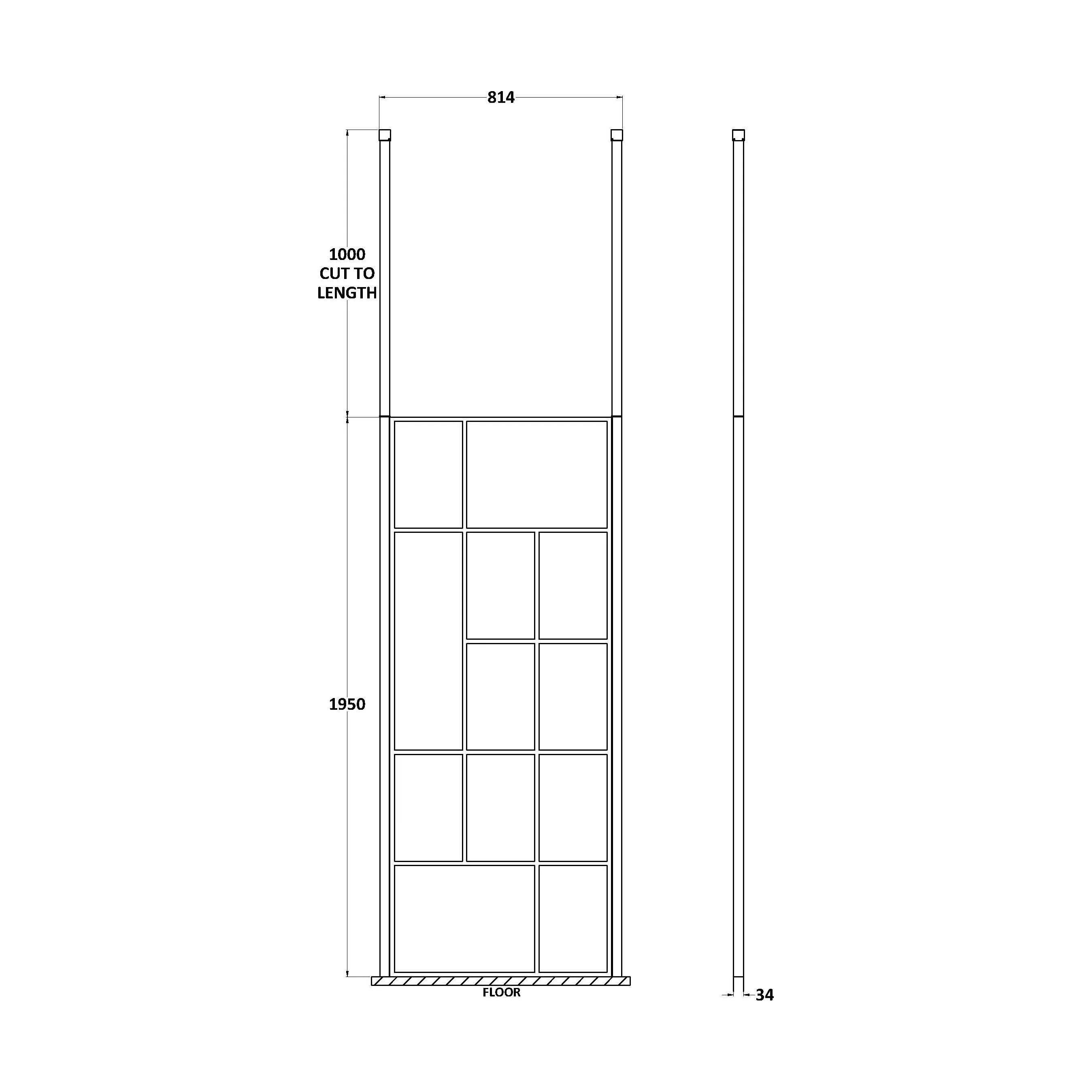 Balterley Contemporary Bathroom Abstract Frame Design 8mm Glass Wetroom Screen with Ceiling Posts, 1950 x 750 x 60mm, Matt Black - Image 12