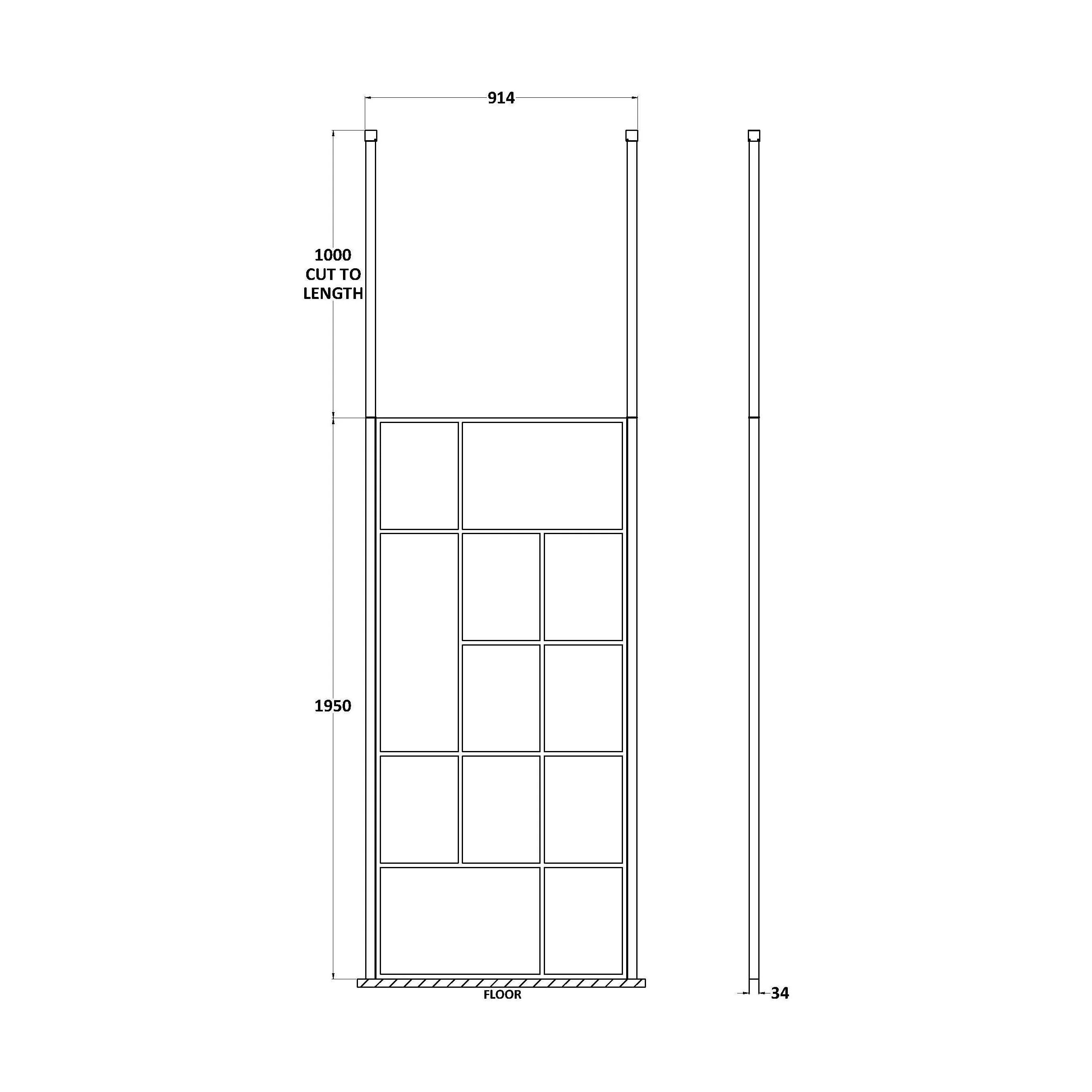 Balterley Contemporary Bathroom Abstract Frame Design 8mm Glass Wetroom Screen with Ceiling Posts, 1950 x 750 x 60mm, Matt Black - Image 13
