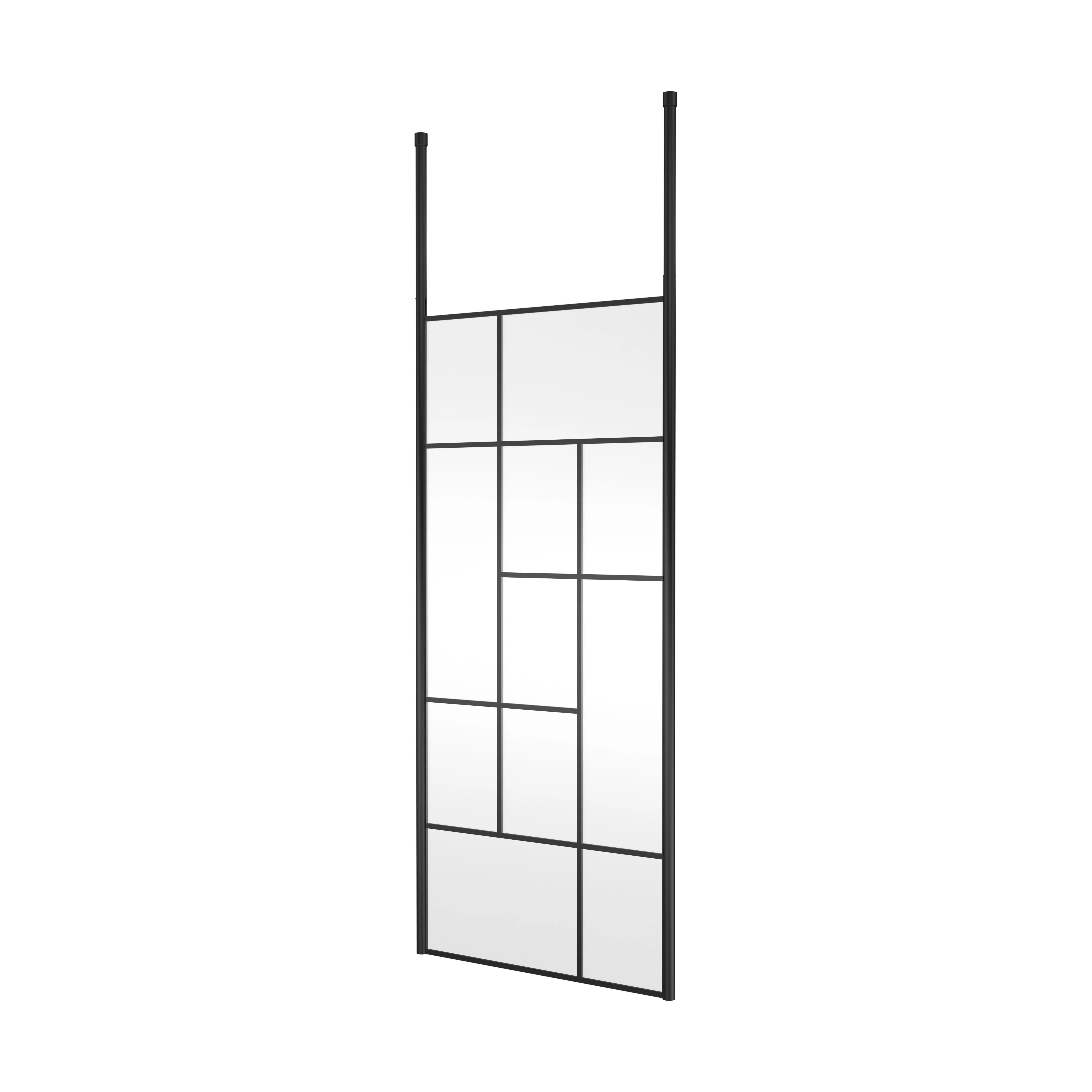 Balterley Contemporary Bathroom Abstract Frame Design 8mm Glass Wetroom Screen with Ceiling Posts, 1950 x 750 x 60mm, Matt Black - Image 5