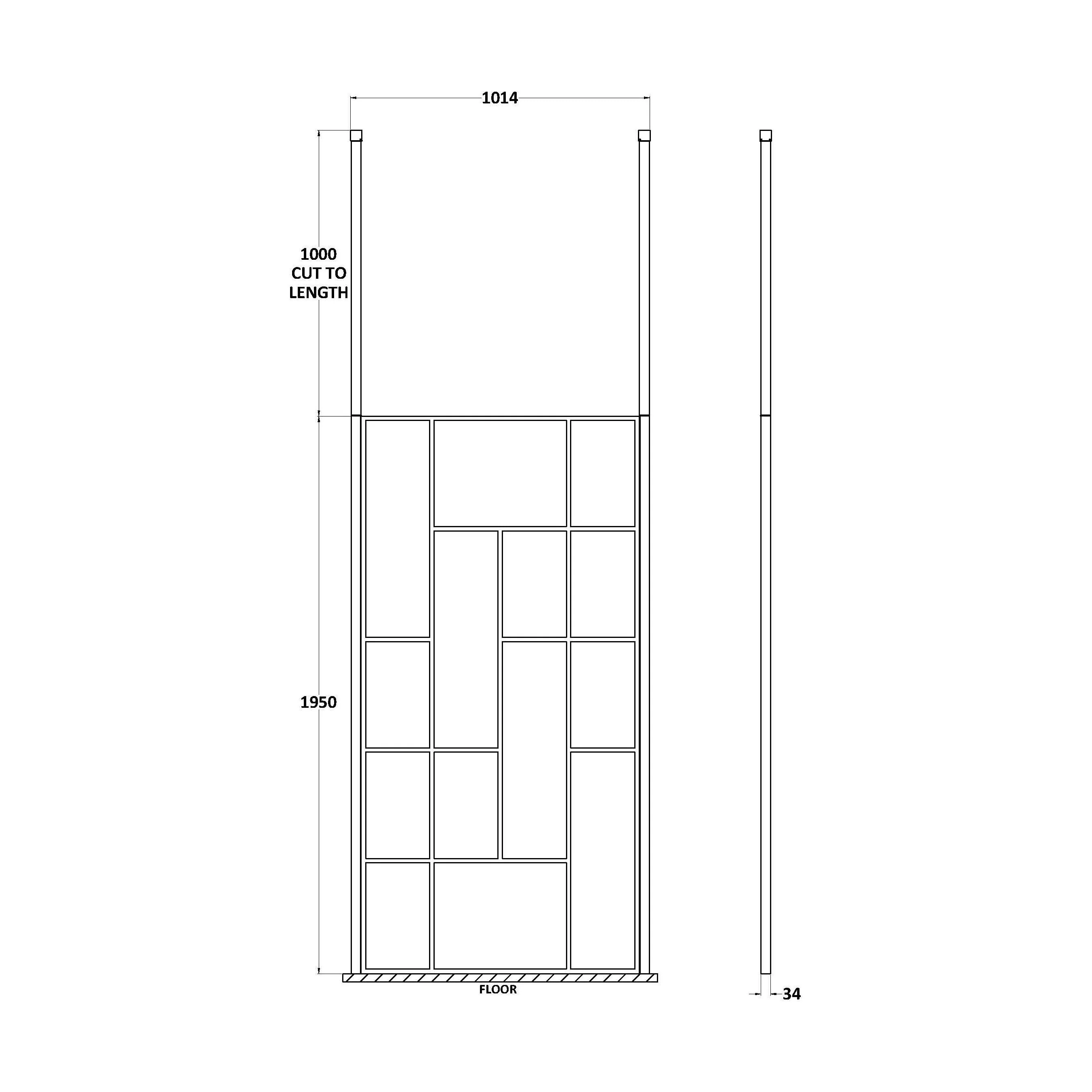 Balterley Contemporary Bathroom Abstract Frame Design 8mm Glass Wetroom Screen with Ceiling Posts, 1950 x 750 x 60mm, Matt Black - Image 6