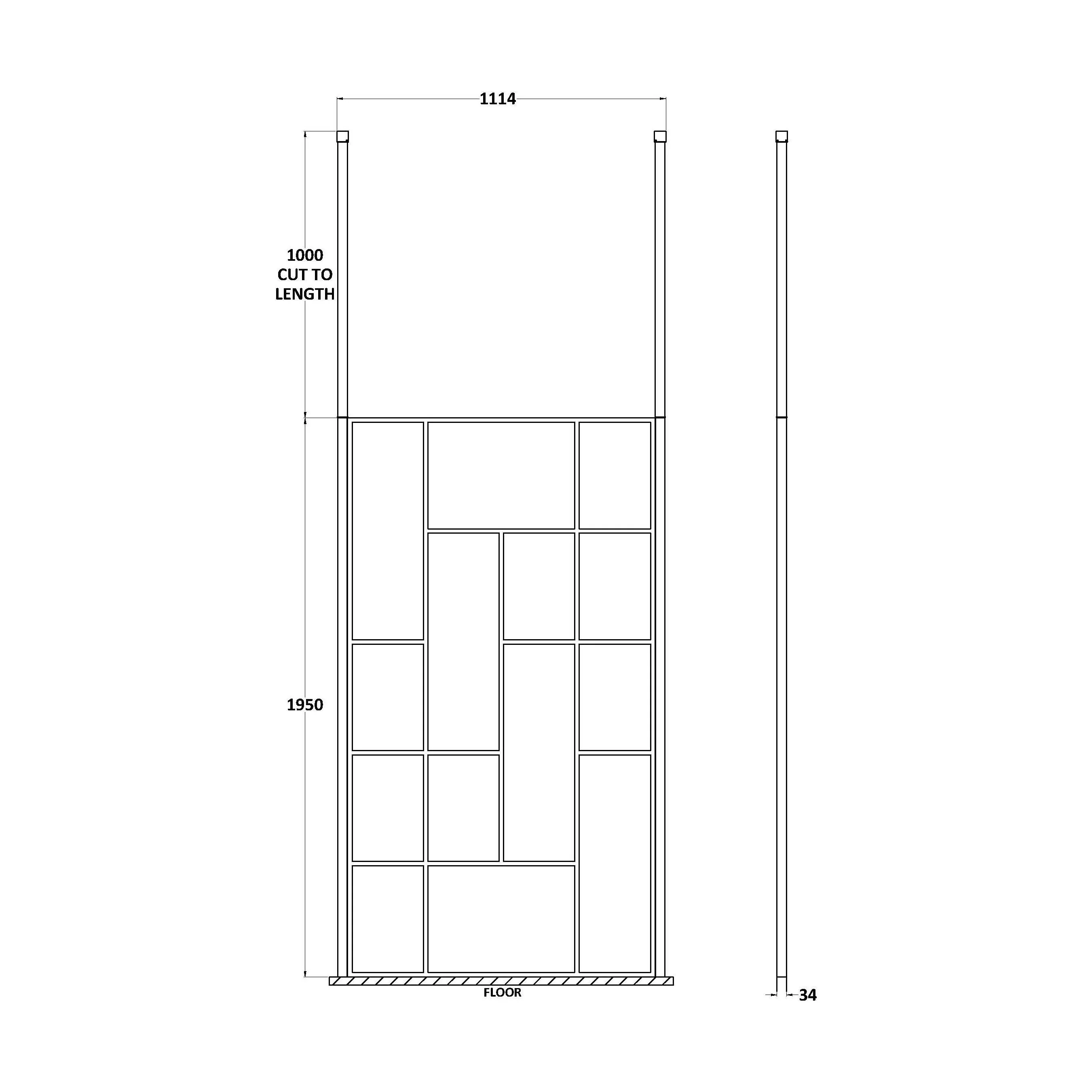 Balterley Contemporary Bathroom Abstract Frame Design 8mm Glass Wetroom Screen with Ceiling Posts, 1950 x 750 x 60mm, Matt Black - Image 7