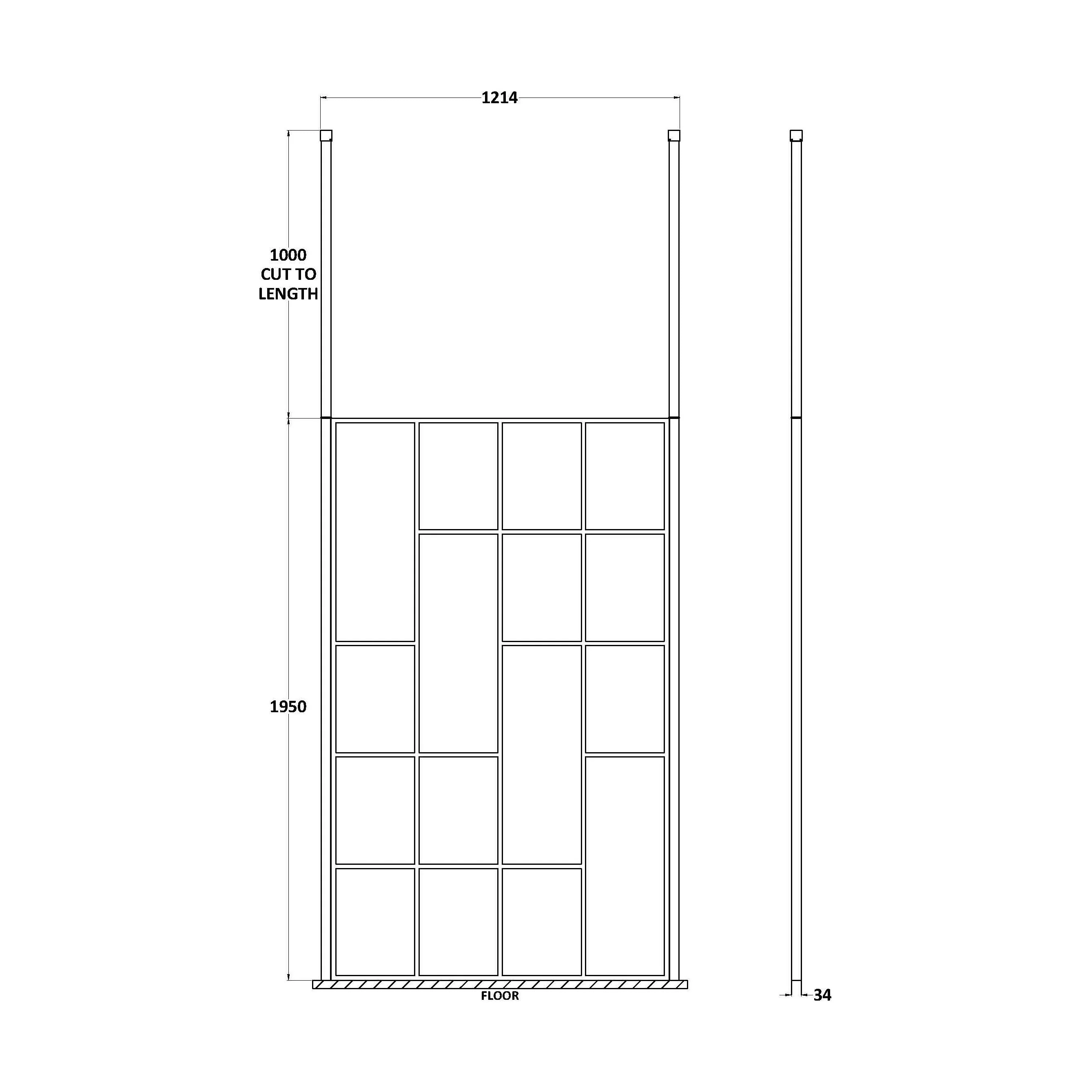 Balterley Contemporary Bathroom Abstract Frame Design 8mm Glass Wetroom Screen with Ceiling Posts, 1950 x 750 x 60mm, Matt Black - Image 8