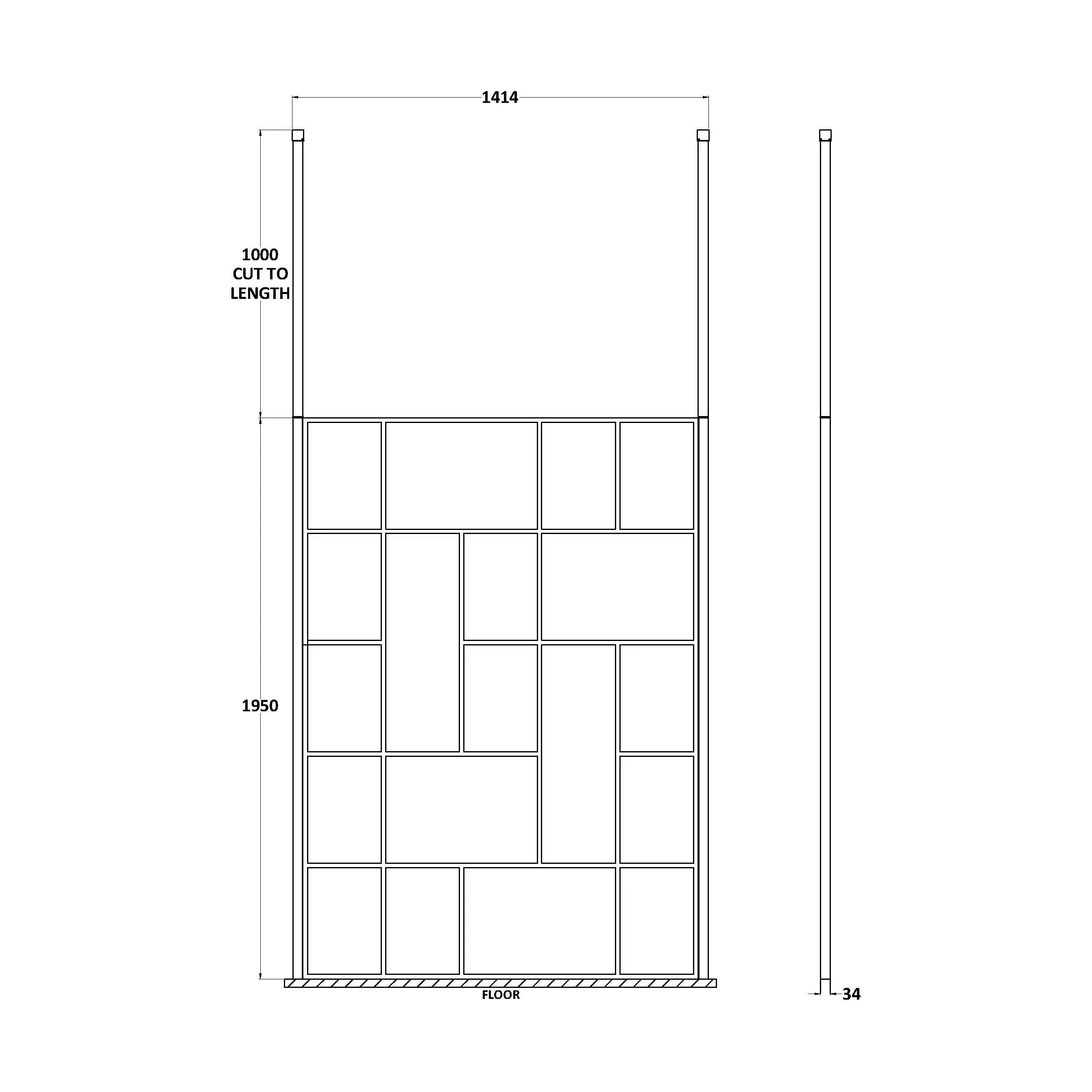 Balterley Contemporary Bathroom Abstract Frame Design 8mm Glass Wetroom Screen with Ceiling Posts, 1950 x 750 x 60mm, Matt Black - Image 9