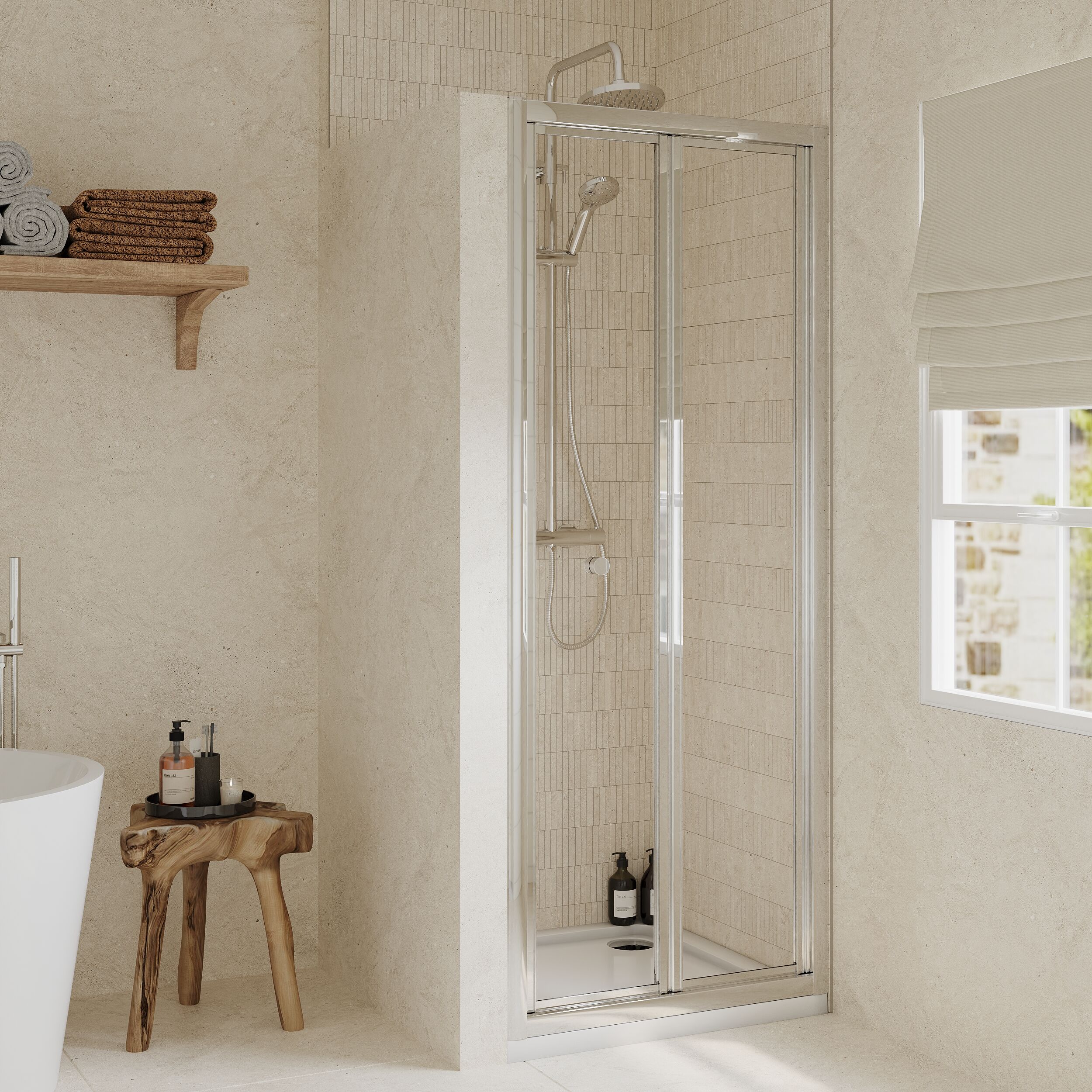 Almington 4mm Toughened Safety Glass Bi-Fold Shower Door, H: 1900mm, Choice of Size and Colour - Image 7