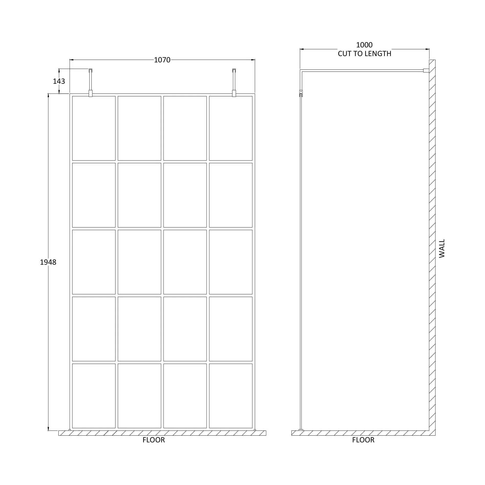 Balterley Contemporary Bathroom 8mm Framed Wetroom Screen with Arms and Feet, Matt Black, 1950 x 700 x 14mm - Image 10
