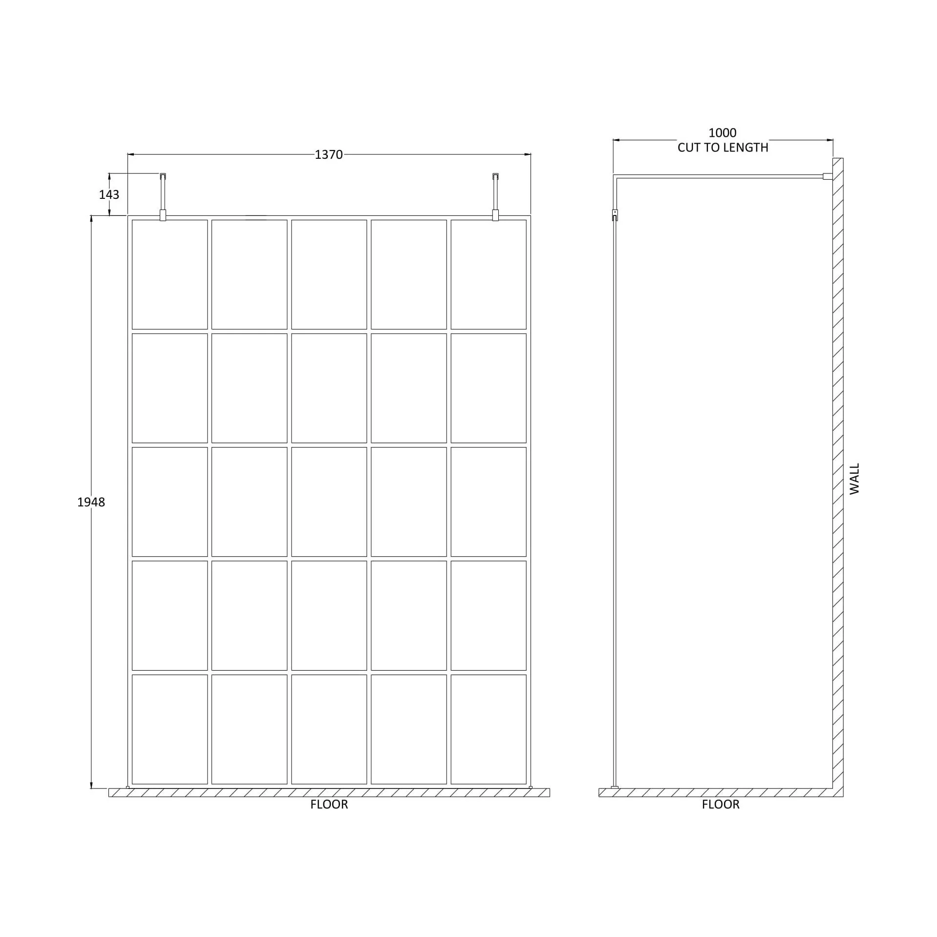 Balterley Contemporary Bathroom 8mm Framed Wetroom Screen with Arms and Feet, Matt Black, 1950 x 700 x 14mm - Image 12
