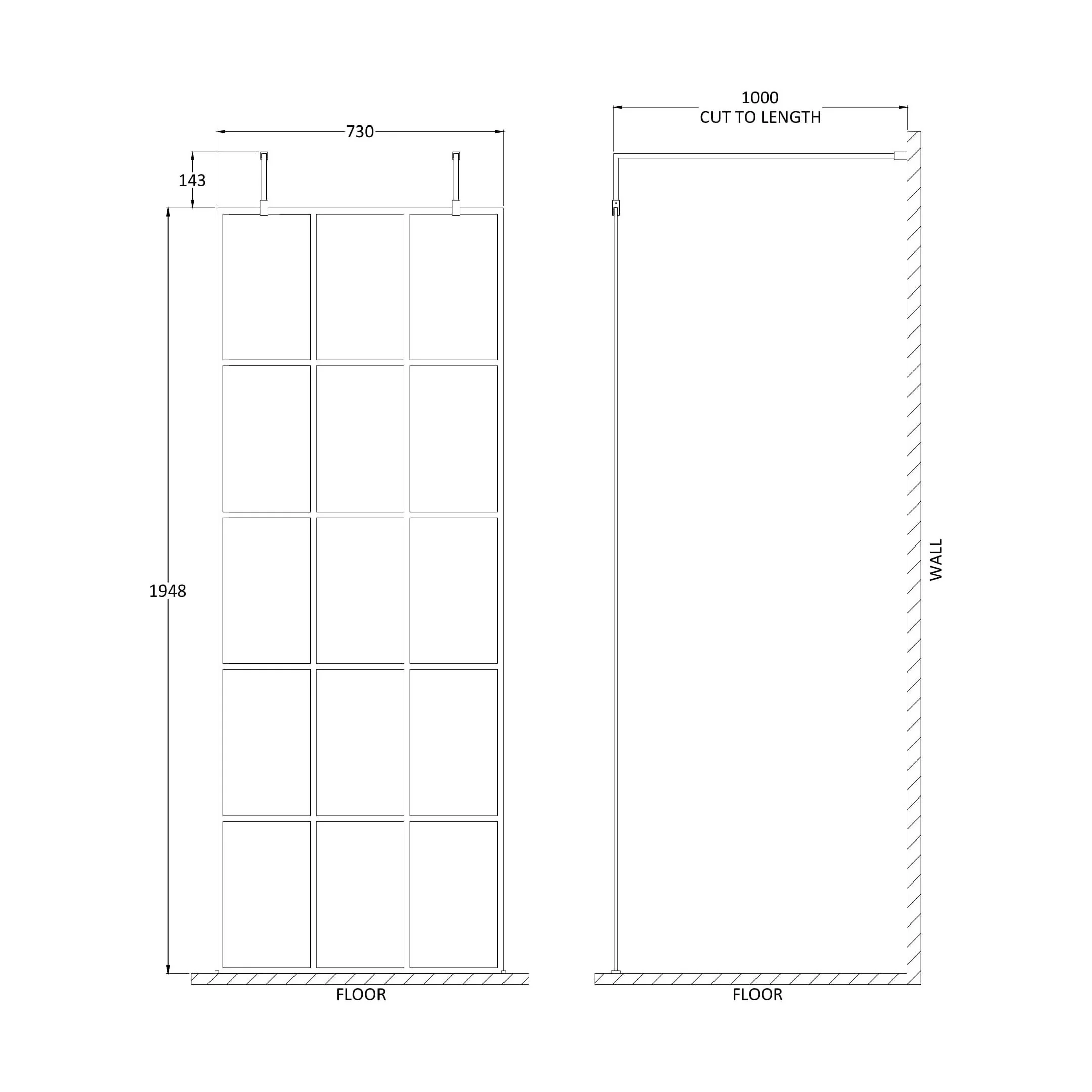 Balterley Contemporary Bathroom 8mm Framed Wetroom Screen with Arms and Feet, Matt Black, 1950 x 700 x 14mm - Image 14