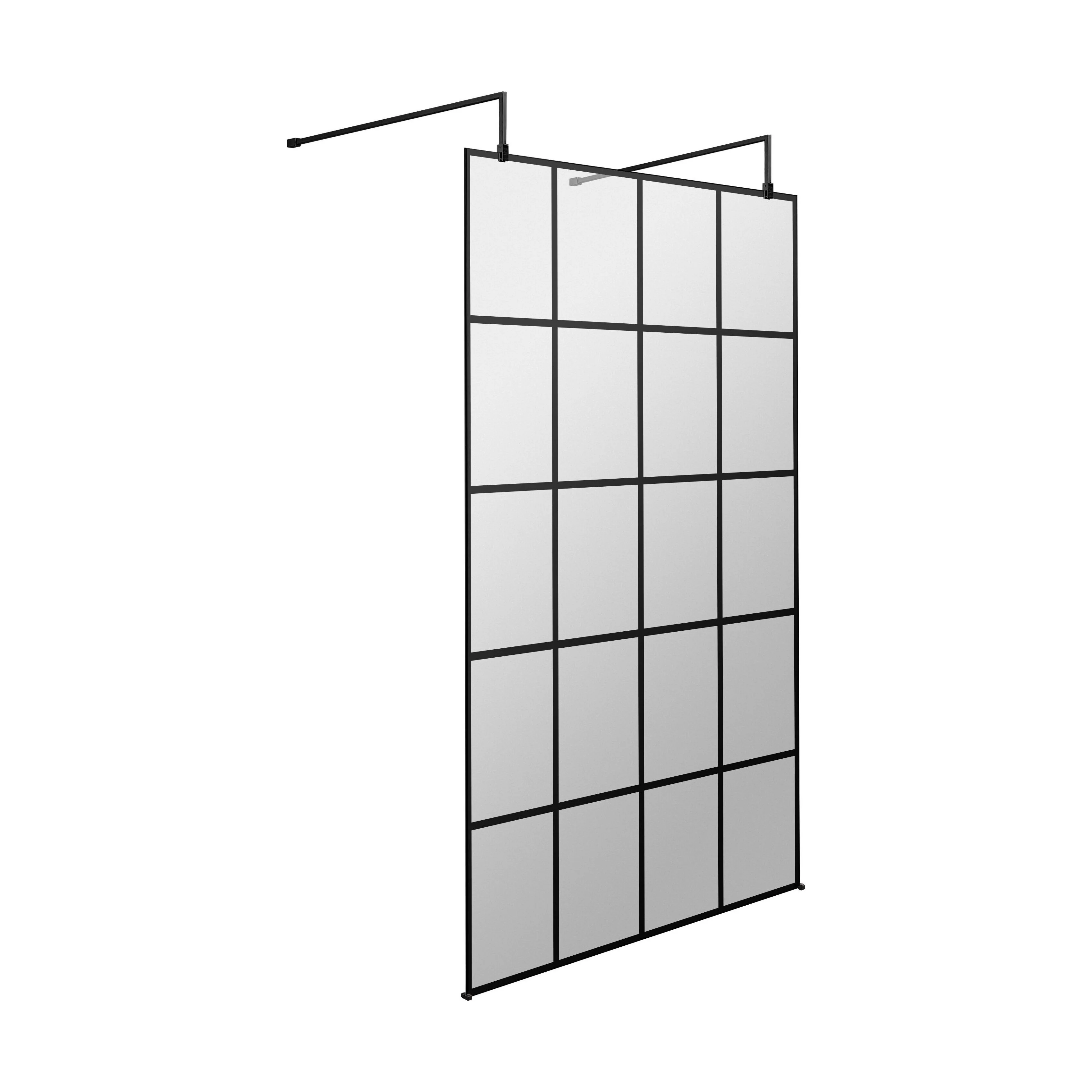 Balterley Contemporary Bathroom 8mm Framed Wetroom Screen with Arms and Feet, Matt Black, 1950 x 700 x 14mm - Image 3
