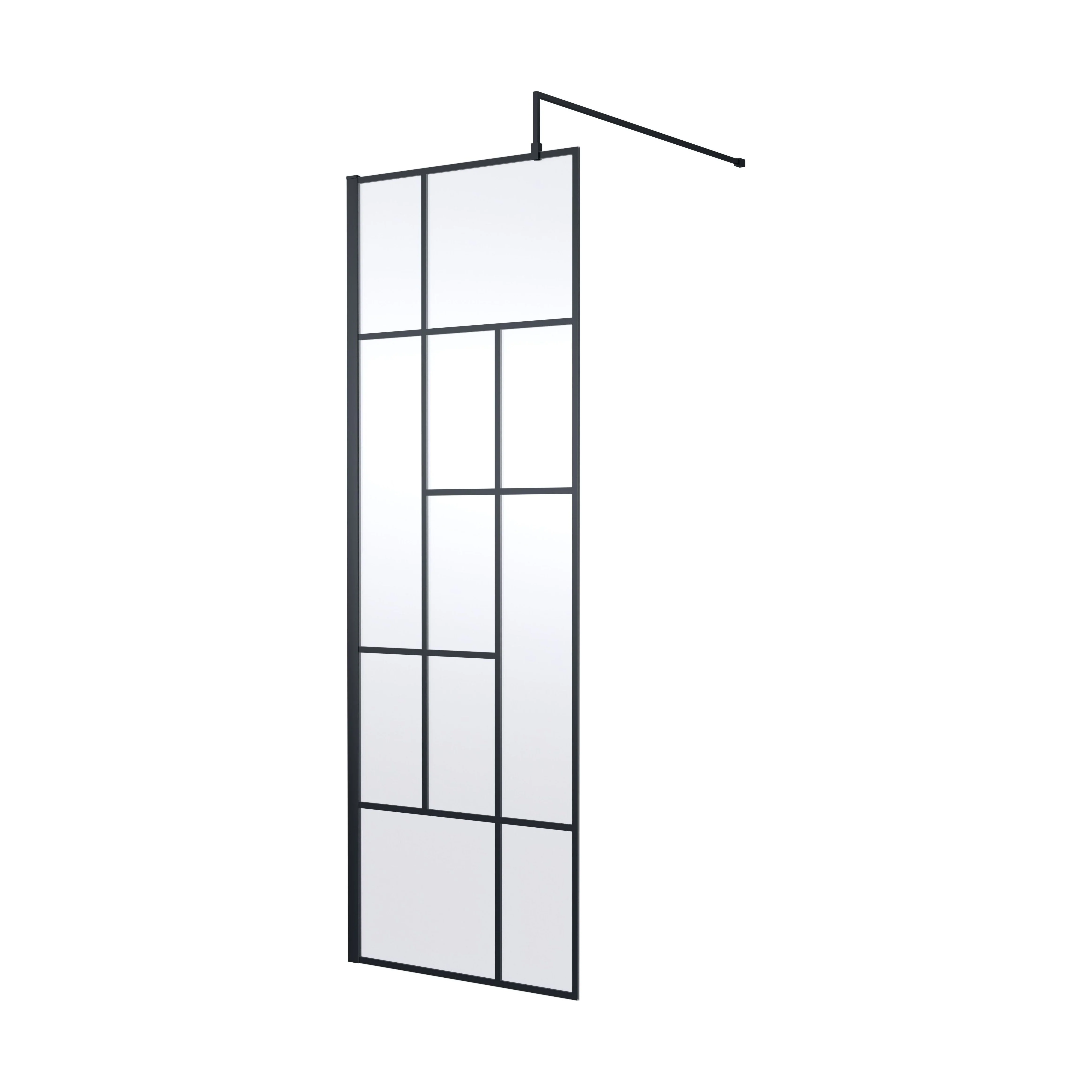 Balterley Contemporary Bathroom Abstract Frame Design 8mm Glass Wetroom Screen, 1950 x 700 x 14mm, Matt Black