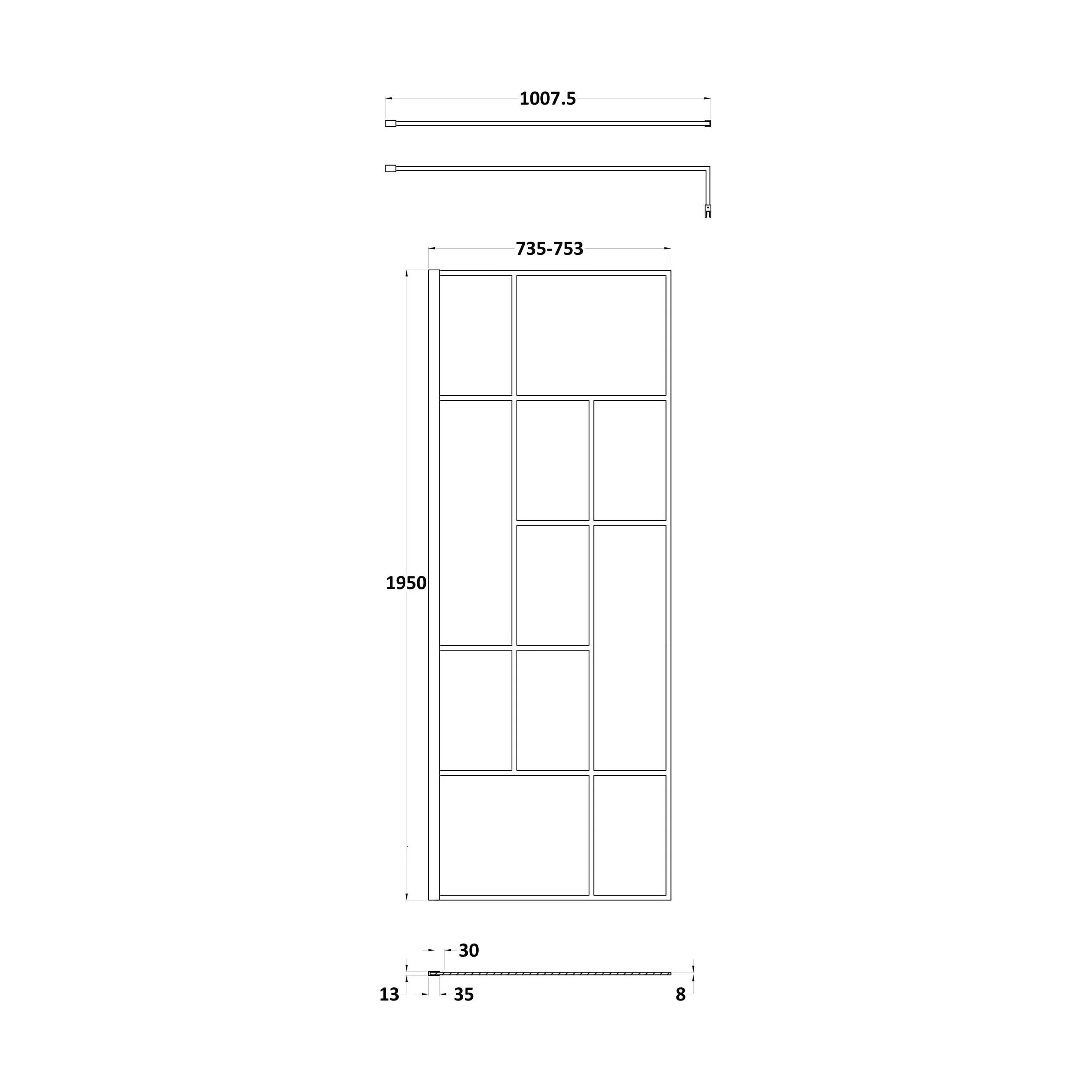 Balterley Contemporary Bathroom Abstract Frame Design 8mm Glass Wetroom Screen, 1950 x 700 x 14mm, Matt Black - Image 10