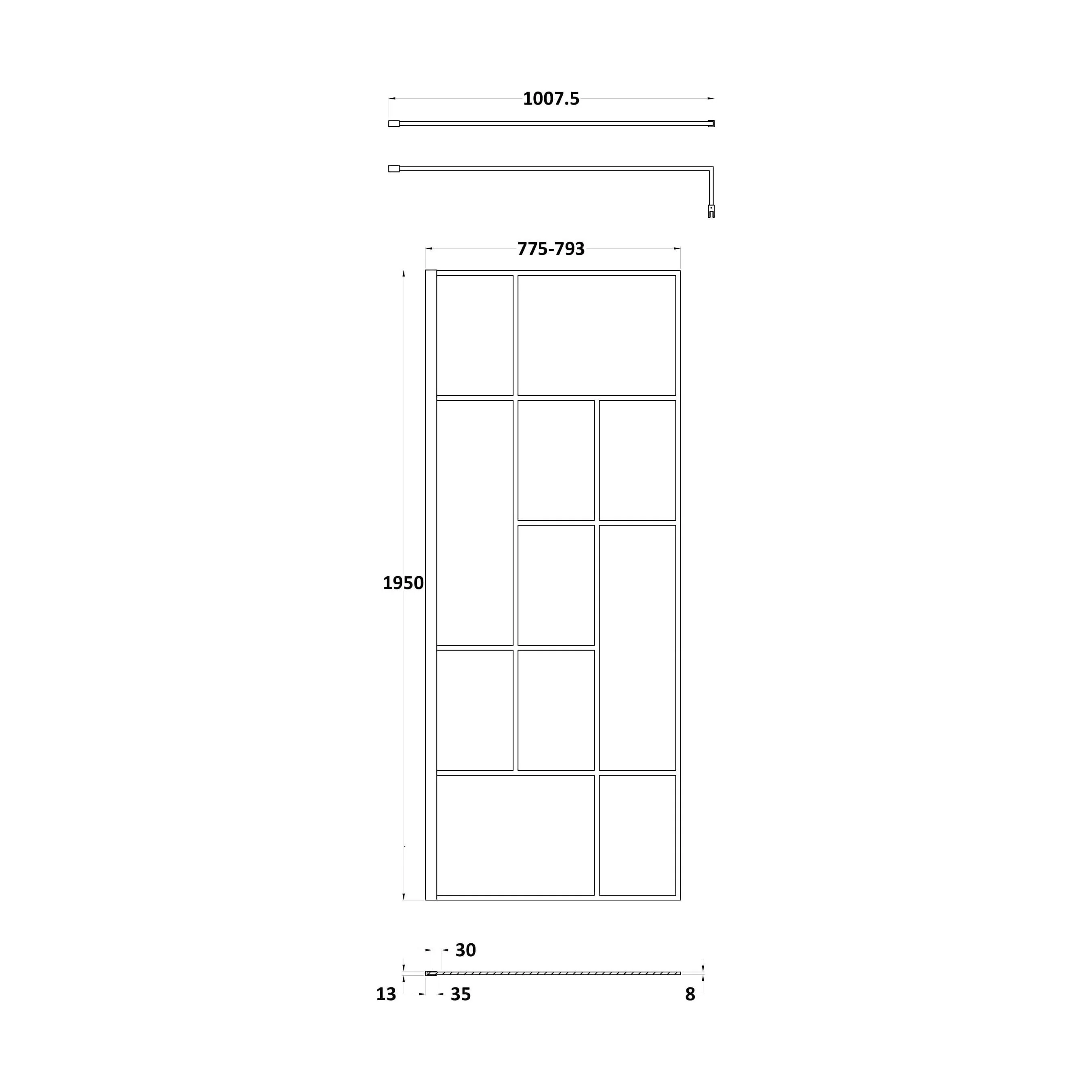 Balterley Contemporary Bathroom Abstract Frame Design 8mm Glass Wetroom Screen, 1950 x 700 x 14mm, Matt Black - Image 11