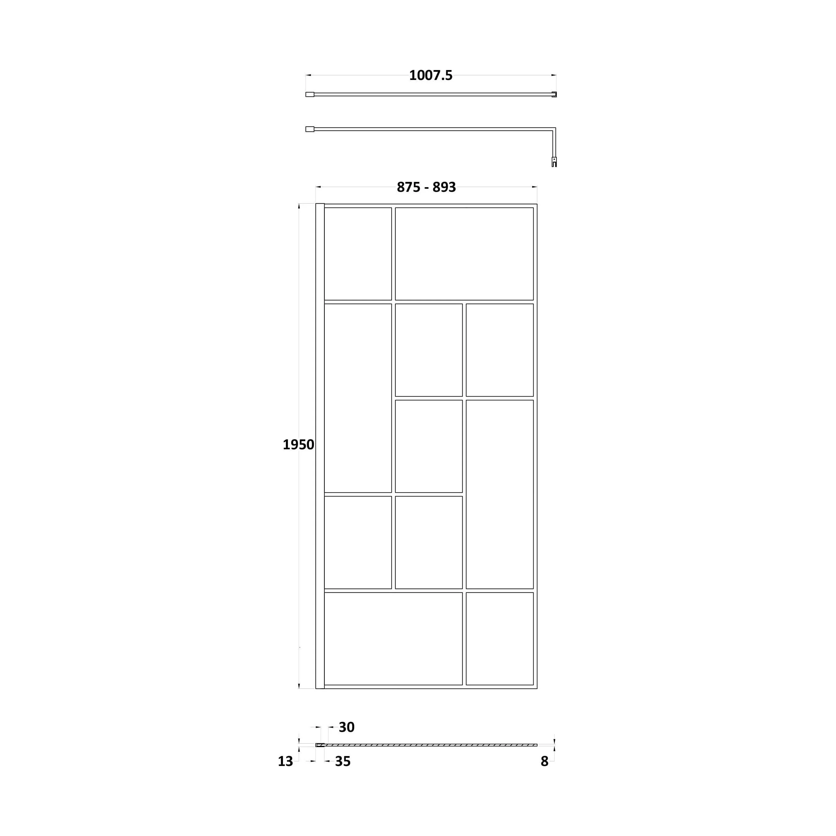 Balterley Contemporary Bathroom Abstract Frame Design 8mm Glass Wetroom Screen, 1950 x 700 x 14mm, Matt Black - Image 12