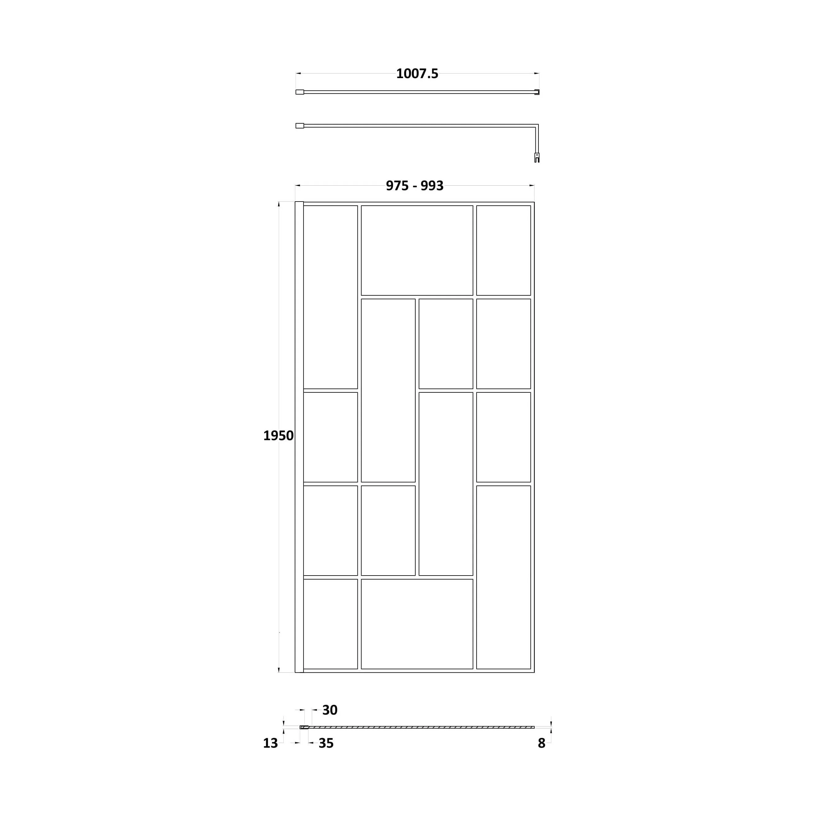 Balterley Contemporary Bathroom Abstract Frame Design 8mm Glass Wetroom Screen, 1950 x 700 x 14mm, Matt Black - Image 13
