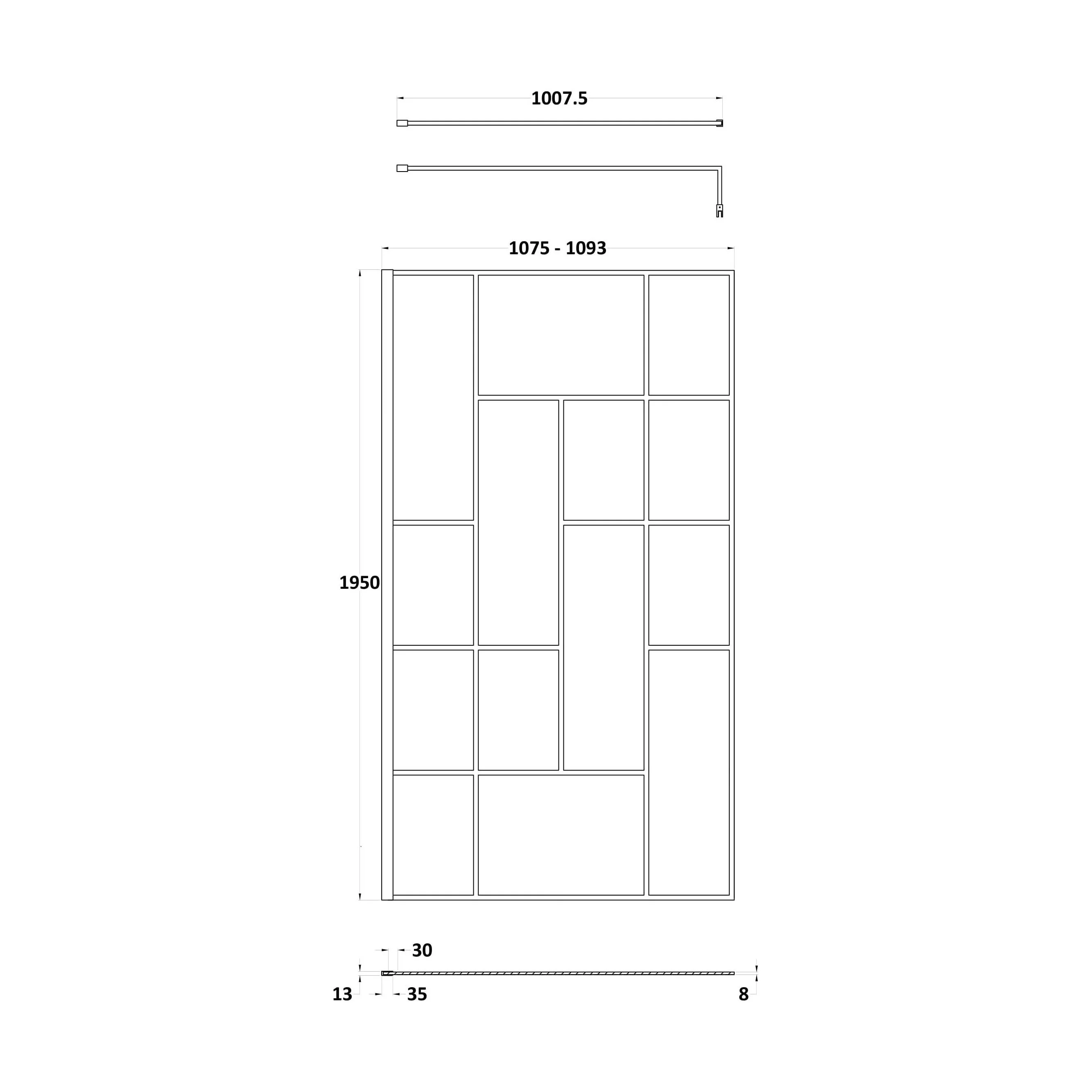 Balterley Contemporary Bathroom Abstract Frame Design 8mm Glass Wetroom Screen, 1950 x 700 x 14mm, Matt Black - Image 14