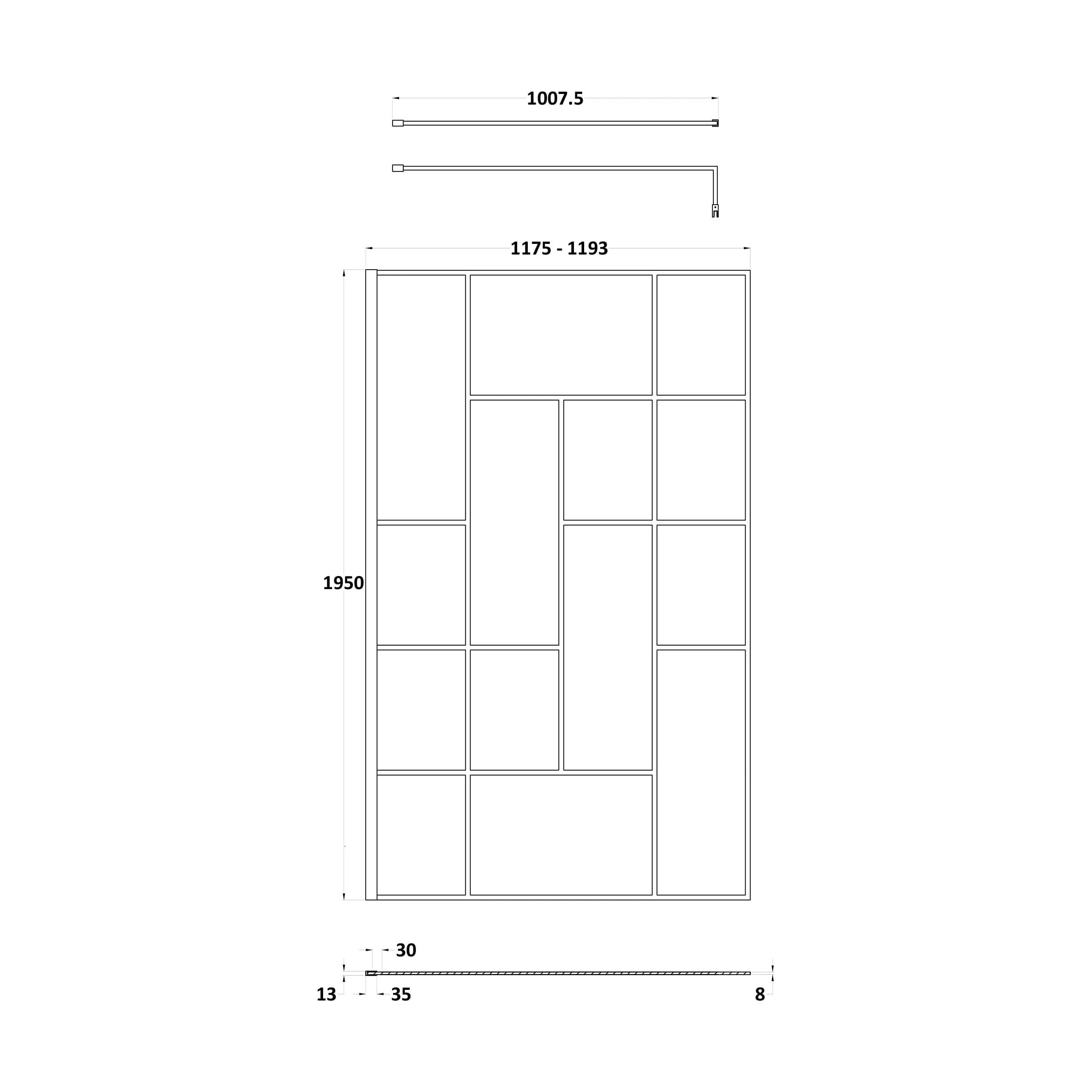 Balterley Contemporary Bathroom Abstract Frame Design 8mm Glass Wetroom Screen, 1950 x 700 x 14mm, Matt Black - Image 15