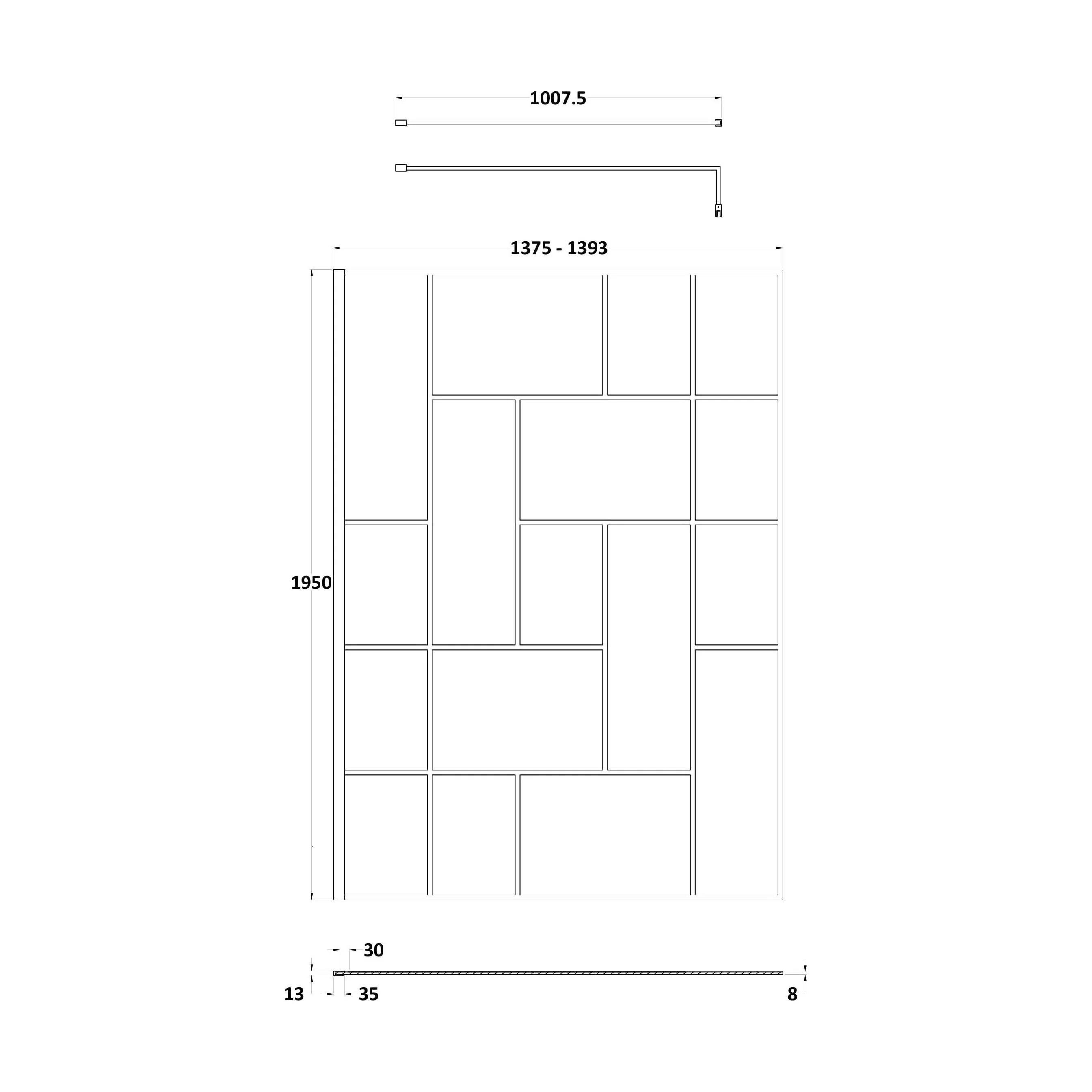 Balterley Contemporary Bathroom Abstract Frame Design 8mm Glass Wetroom Screen, 1950 x 700 x 14mm, Matt Black - Image 16
