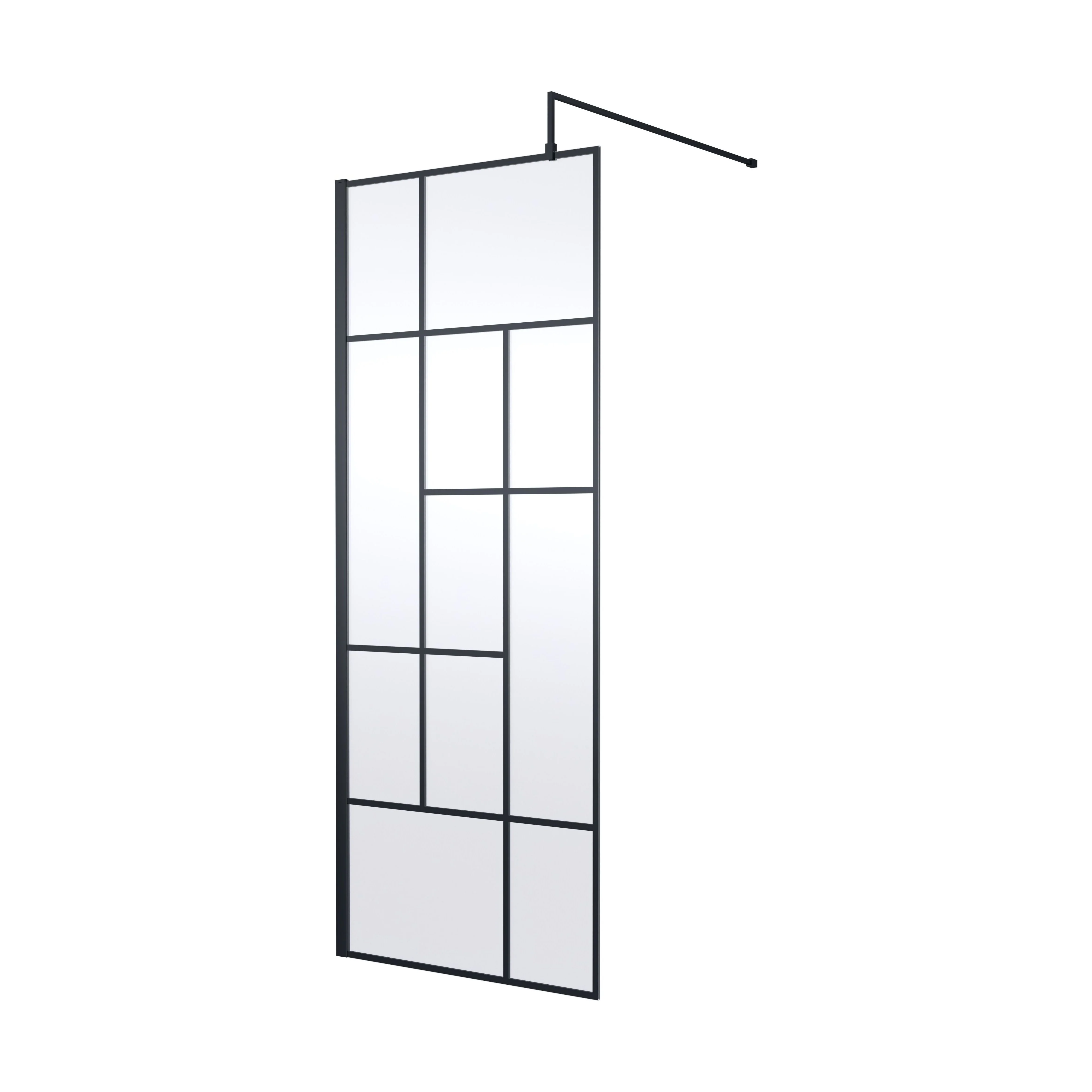 Balterley Contemporary Bathroom Abstract Frame Design 8mm Glass Wetroom Screen, 1950 x 700 x 14mm, Matt Black - Image 3