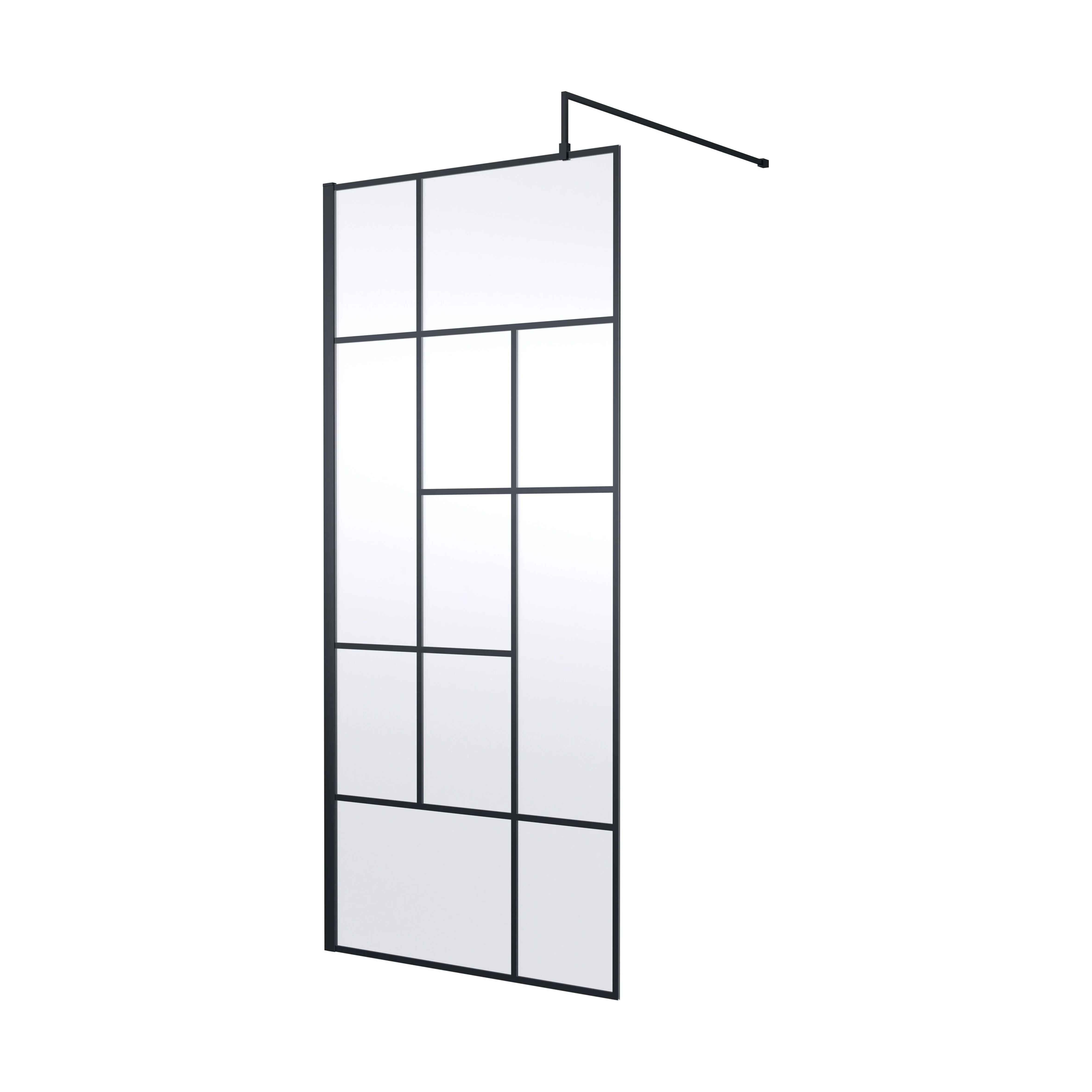 Balterley Contemporary Bathroom Abstract Frame Design 8mm Glass Wetroom Screen, 1950 x 700 x 14mm, Matt Black - Image 4