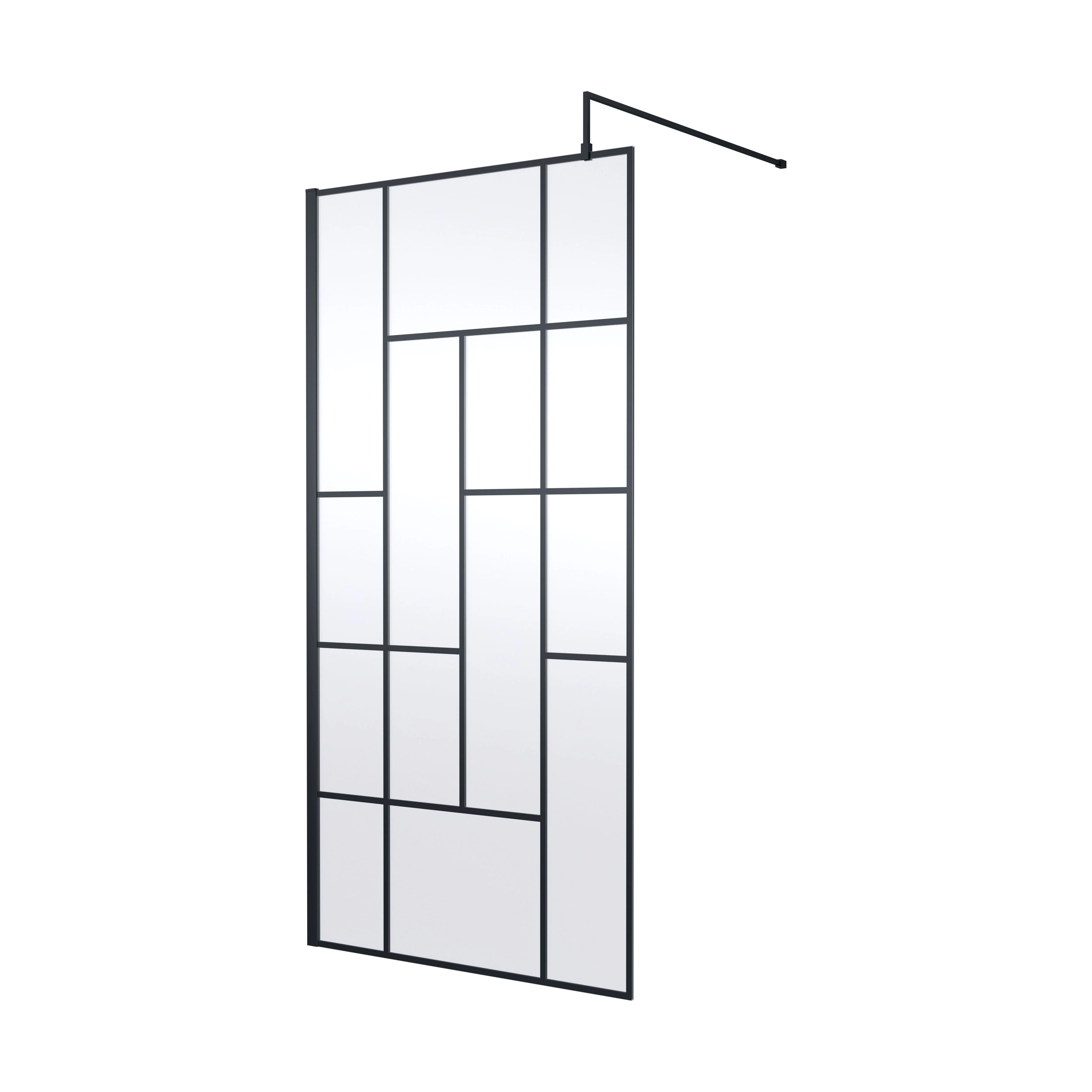 Balterley Contemporary Bathroom Abstract Frame Design 8mm Glass Wetroom Screen, 1950 x 700 x 14mm, Matt Black - Image 5