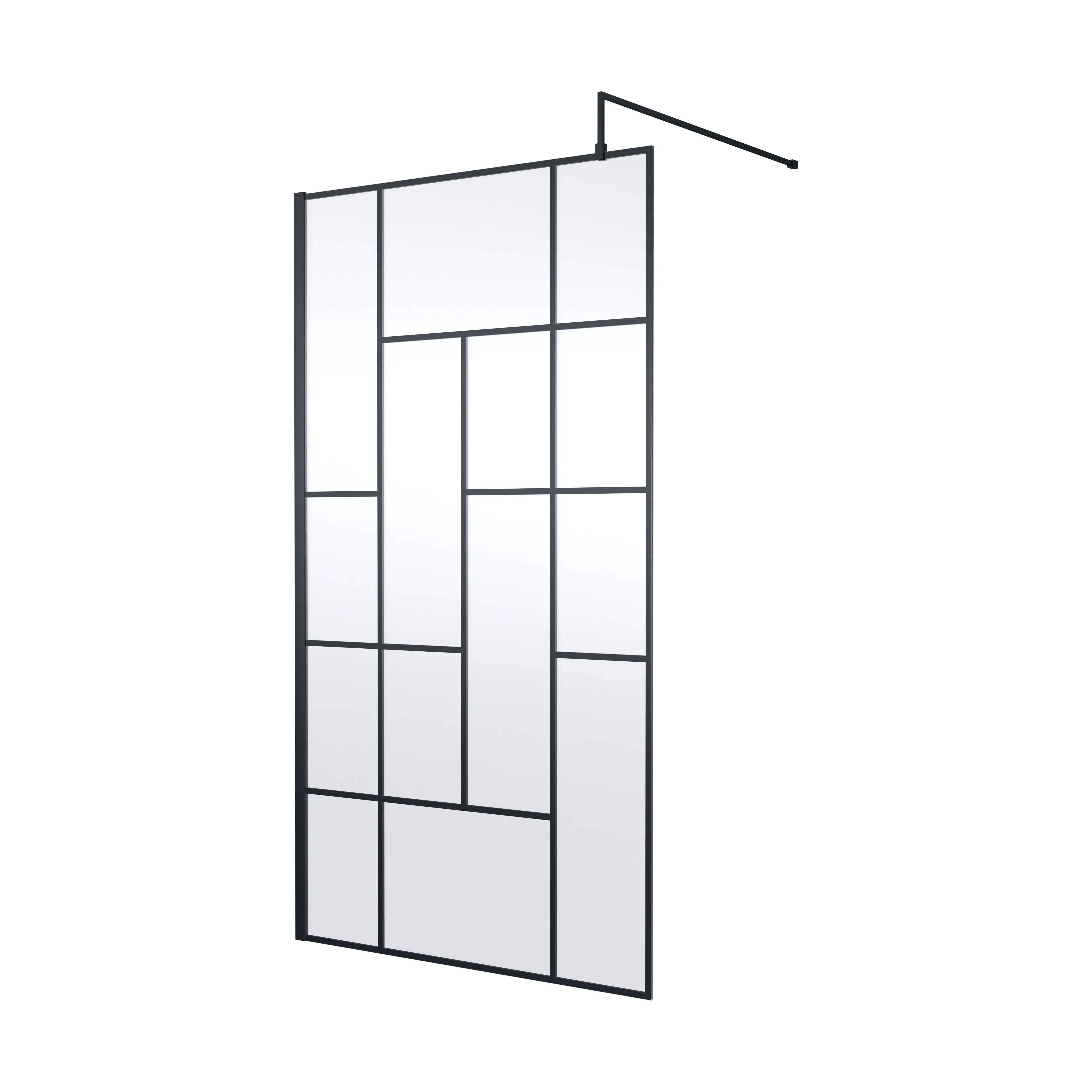 Balterley Contemporary Bathroom Abstract Frame Design 8mm Glass Wetroom Screen, 1950 x 700 x 14mm, Matt Black - Image 6
