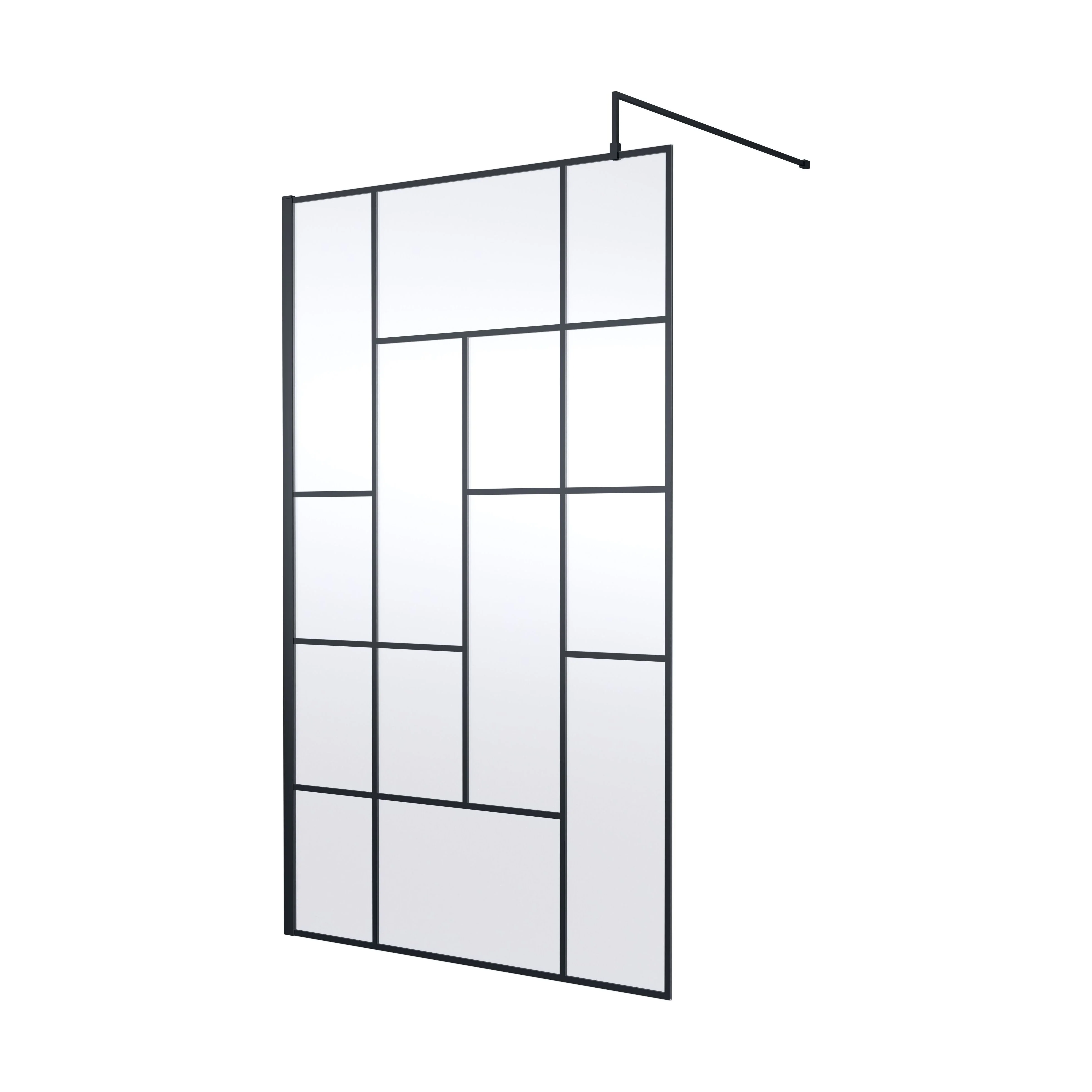 Balterley Contemporary Bathroom Abstract Frame Design 8mm Glass Wetroom Screen, 1950 x 700 x 14mm, Matt Black - Image 7
