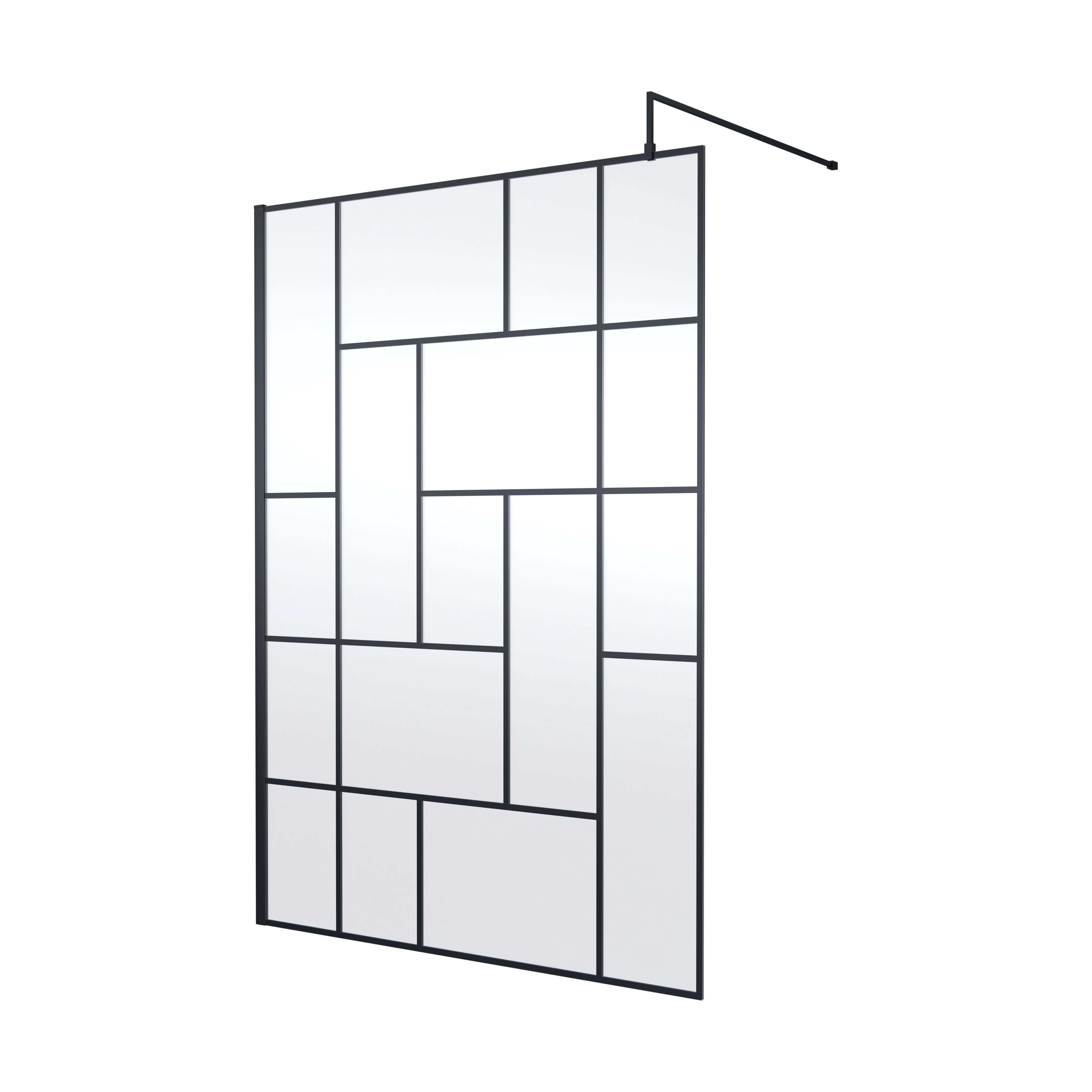 Balterley Contemporary Bathroom Abstract Frame Design 8mm Glass Wetroom Screen, 1950 x 700 x 14mm, Matt Black - Image 8