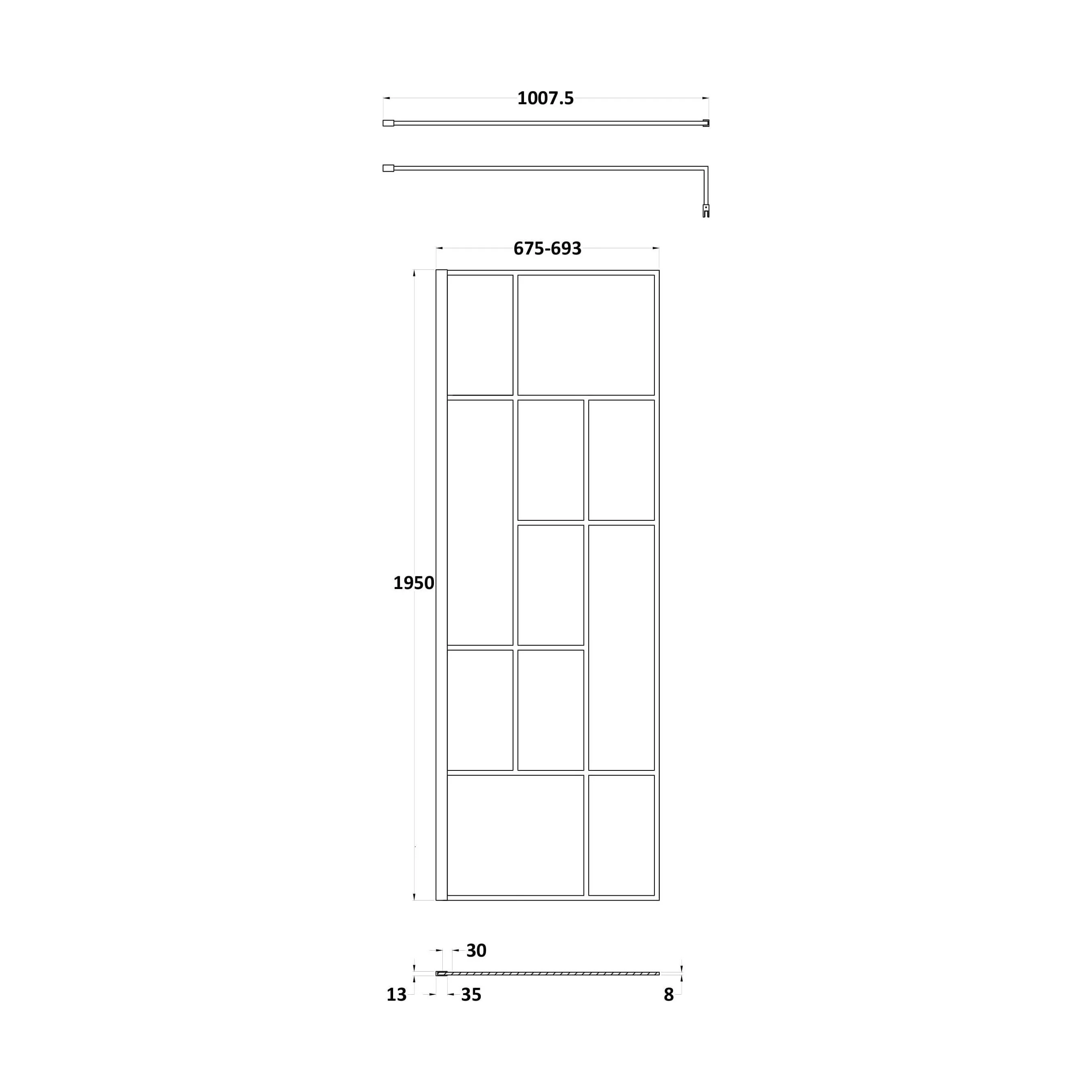 Balterley Contemporary Bathroom Abstract Frame Design 8mm Glass Wetroom Screen, 1950 x 700 x 14mm, Matt Black - Image 9