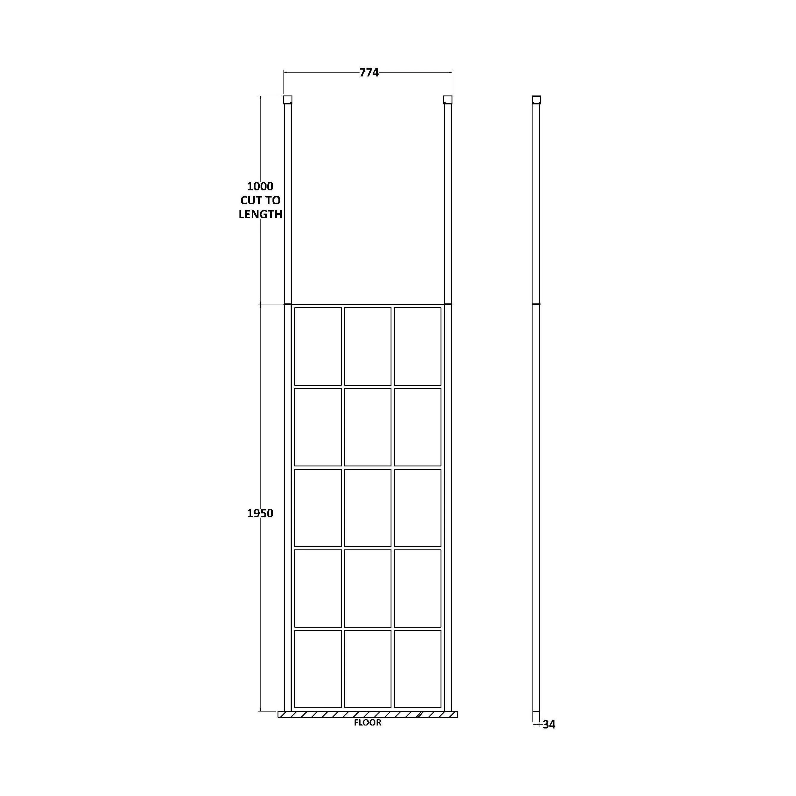Balterley Contemporary Bathroom 8mm Profile Wetroom Screen with Ceiling Posts, Matt Black, 1950 x 700 x 14mm - Image 6