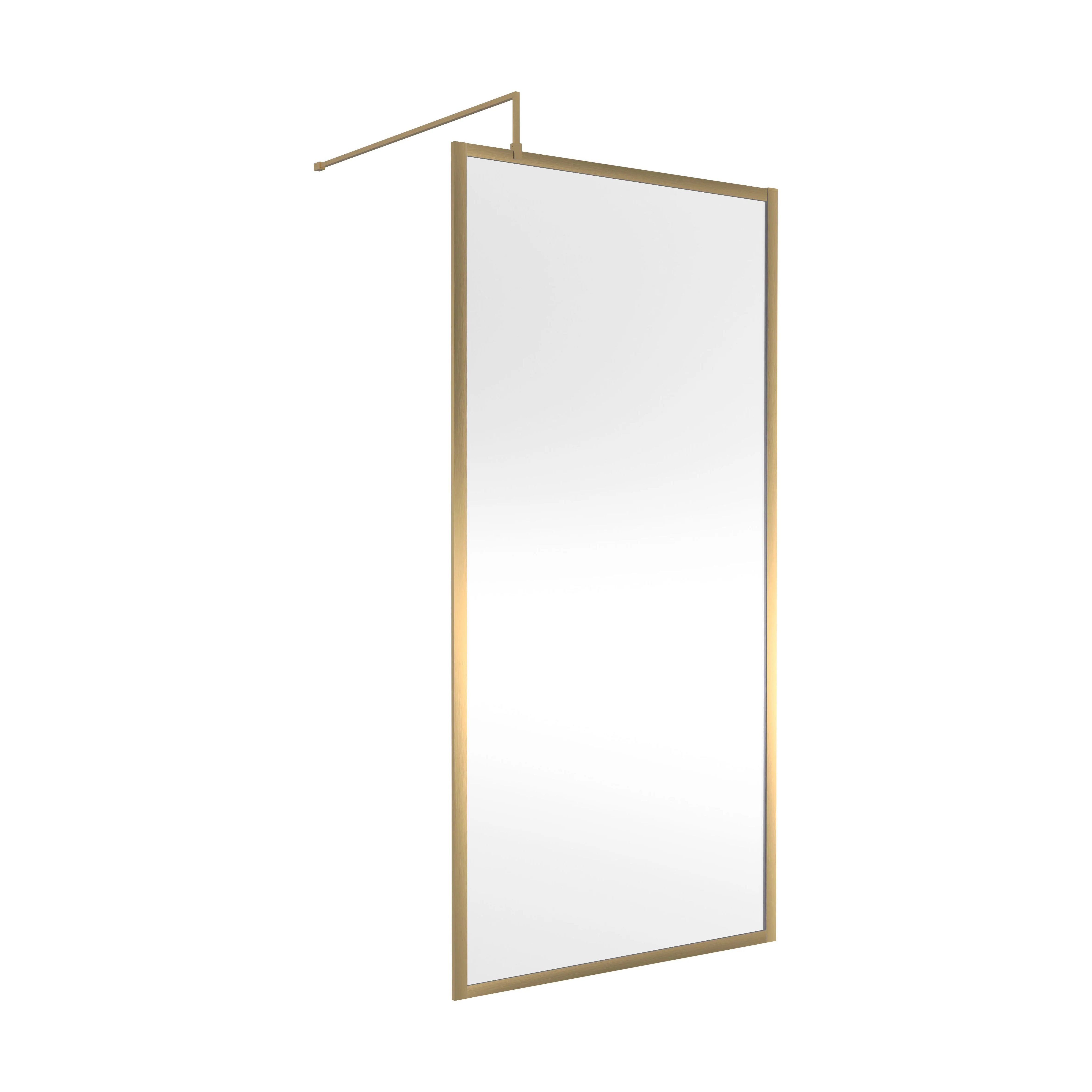 Balterley Contemporary Bathroom 8mm Glass Full Outer Frame Wetroom Screen, Brushed Brass, 1950 x 1000 x 8mm