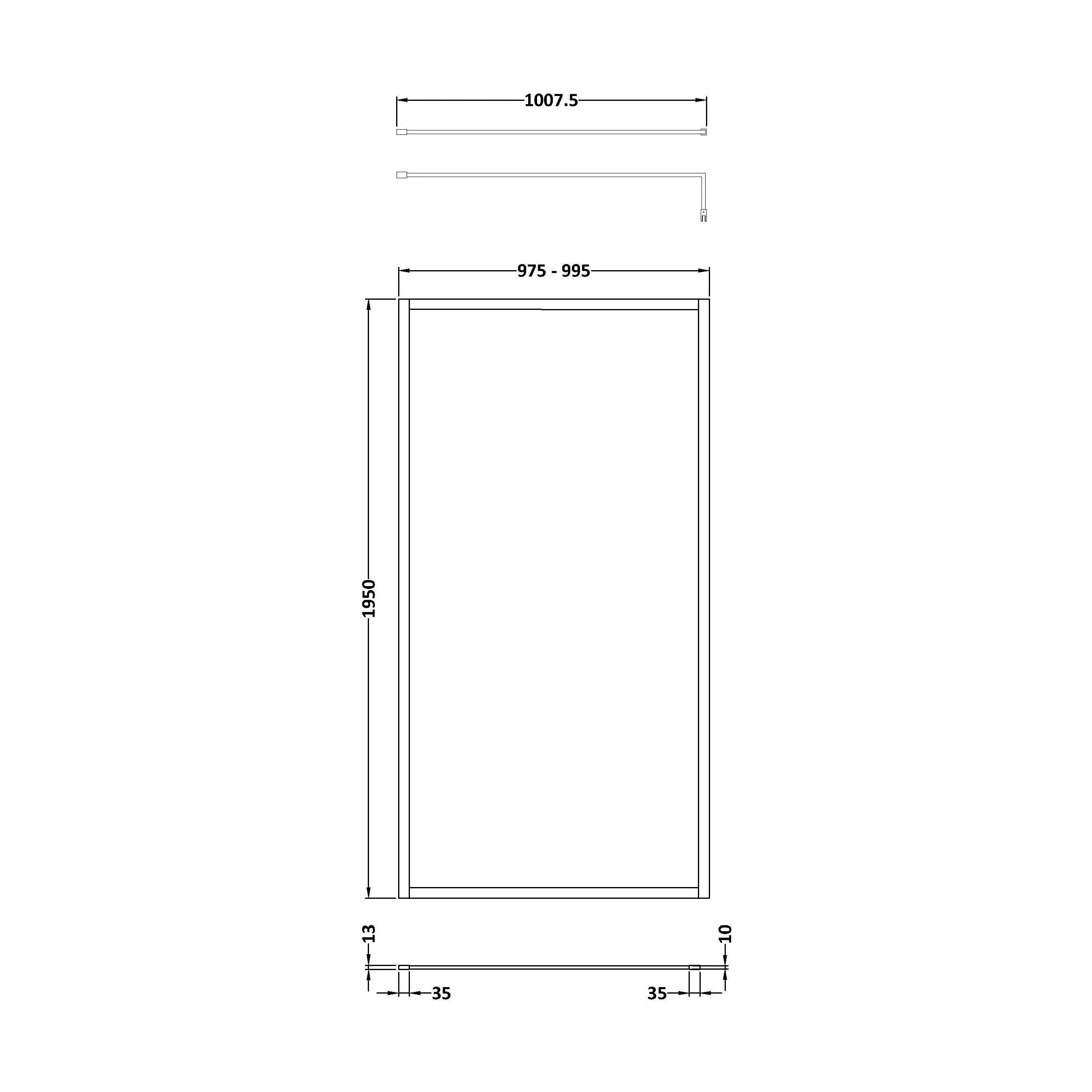 Balterley Contemporary Bathroom 8mm Glass Full Outer Frame Wetroom Screen, Brushed Brass, 1950 x 1000 x 8mm - Image 2