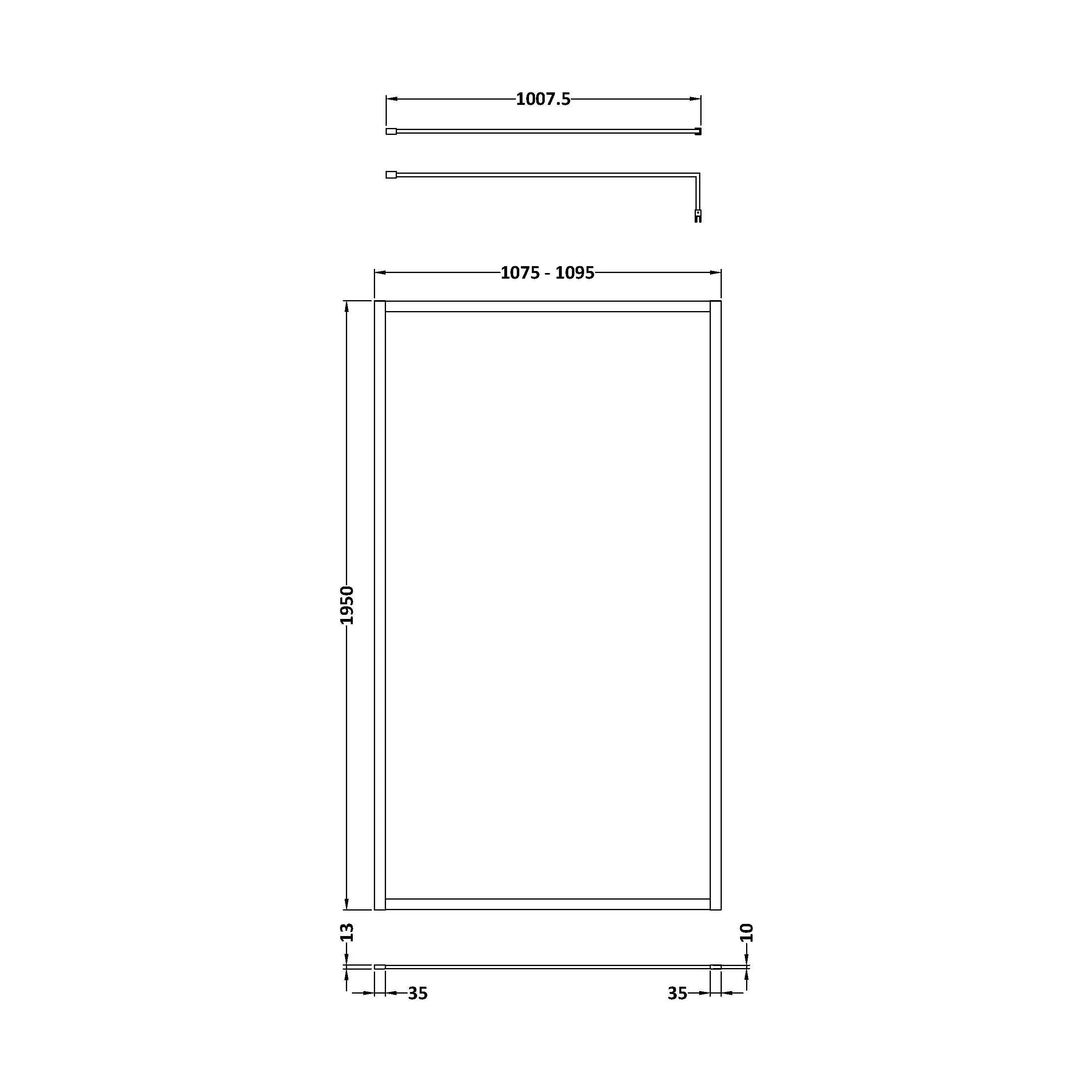 Balterley Contemporary Bathroom 8mm Glass Full Outer Frame Wetroom Screen, Brushed Brass, 1950 x 1100 x 1000mm - Image 2