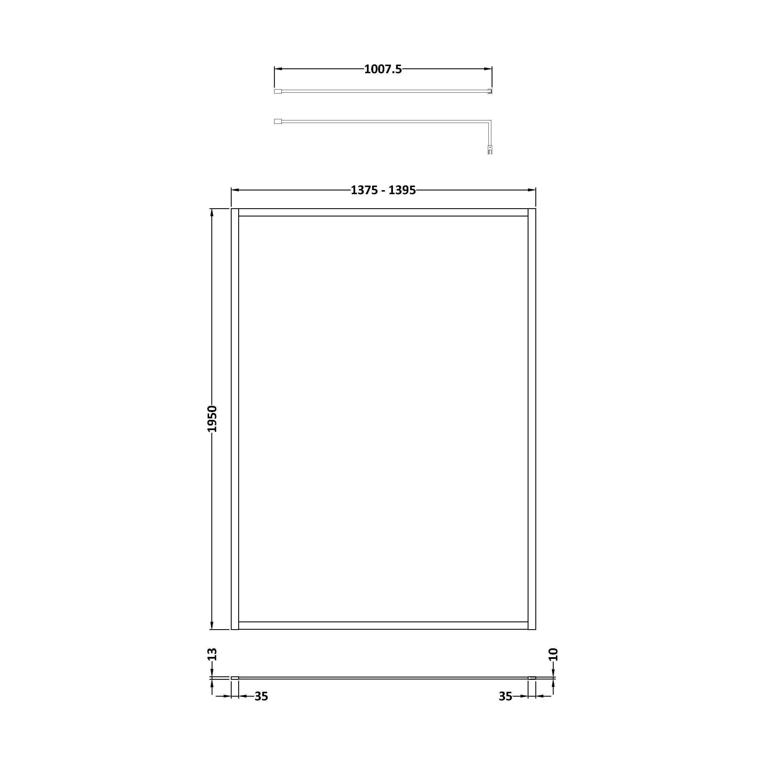 Balterley Contemporary Bathroom 8mm Glass Full Outer Frame Wetroom Screen, Matt Black, 1950 x 1400 x 1000mm - Image 2