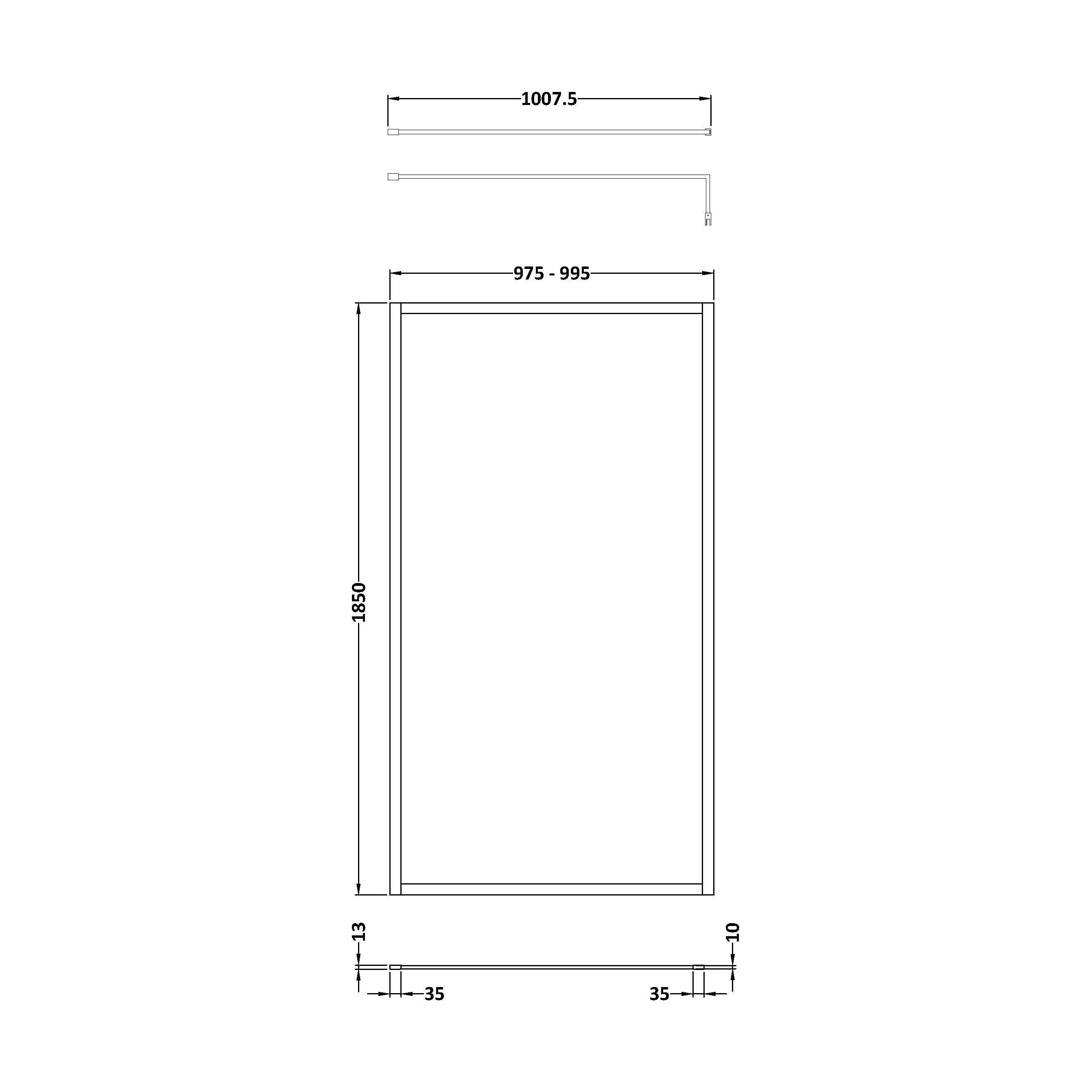 Balterley 8mm Toughened Safety Glass Wetroom Screen with Support Bar: 1000mm, Black - Image 2