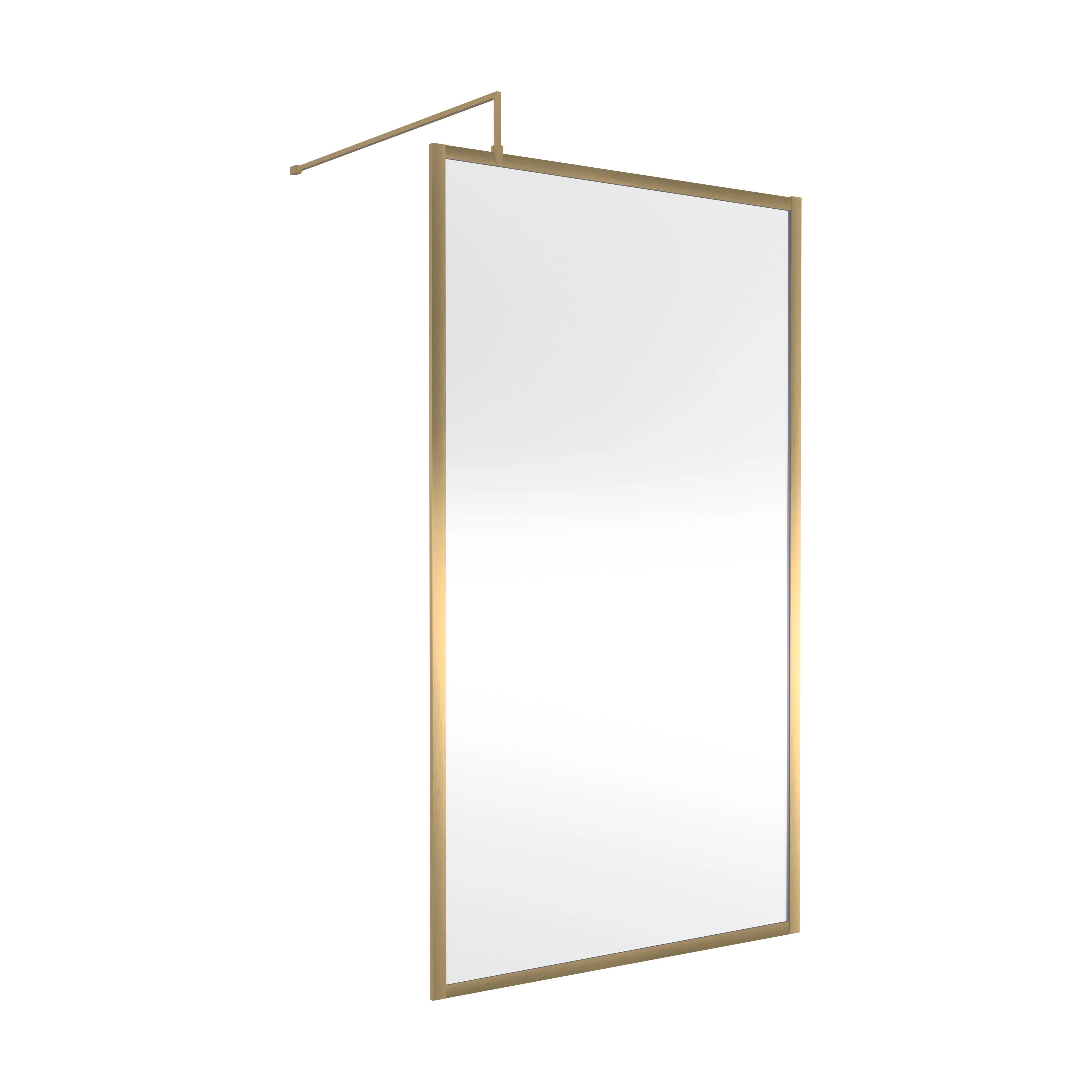 Balterley 8mm Toughened Safety Glass Wetroom Screen with Support Bar: 1100mm Brushed Brass