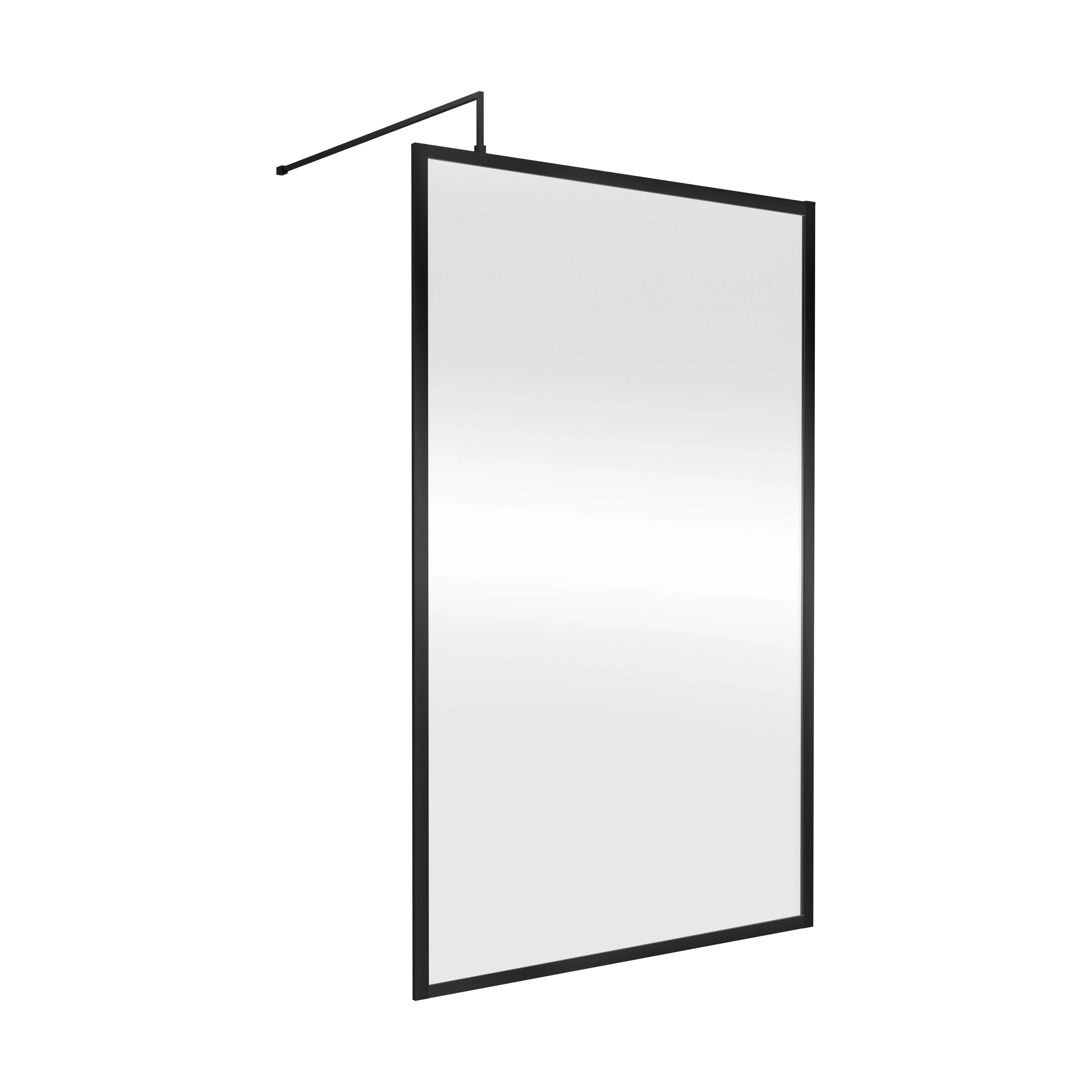 Balterley 8mm Toughened Safety Glass Wetroom Screen with Support Bar: 1200mm, Black