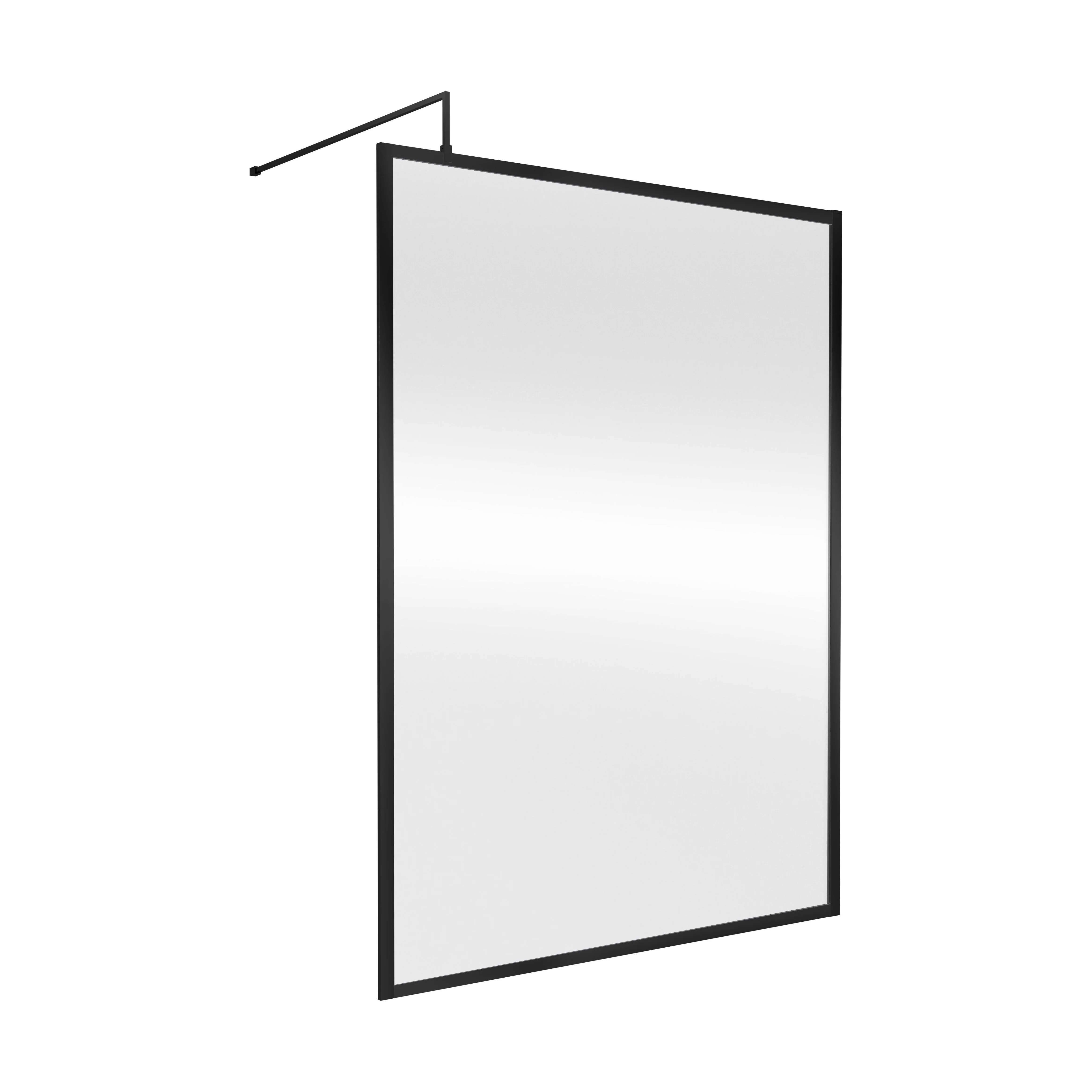 Balterley 8mm Toughened Safety Glass Wetroom Screen with Support Bar: 1400mm, Black