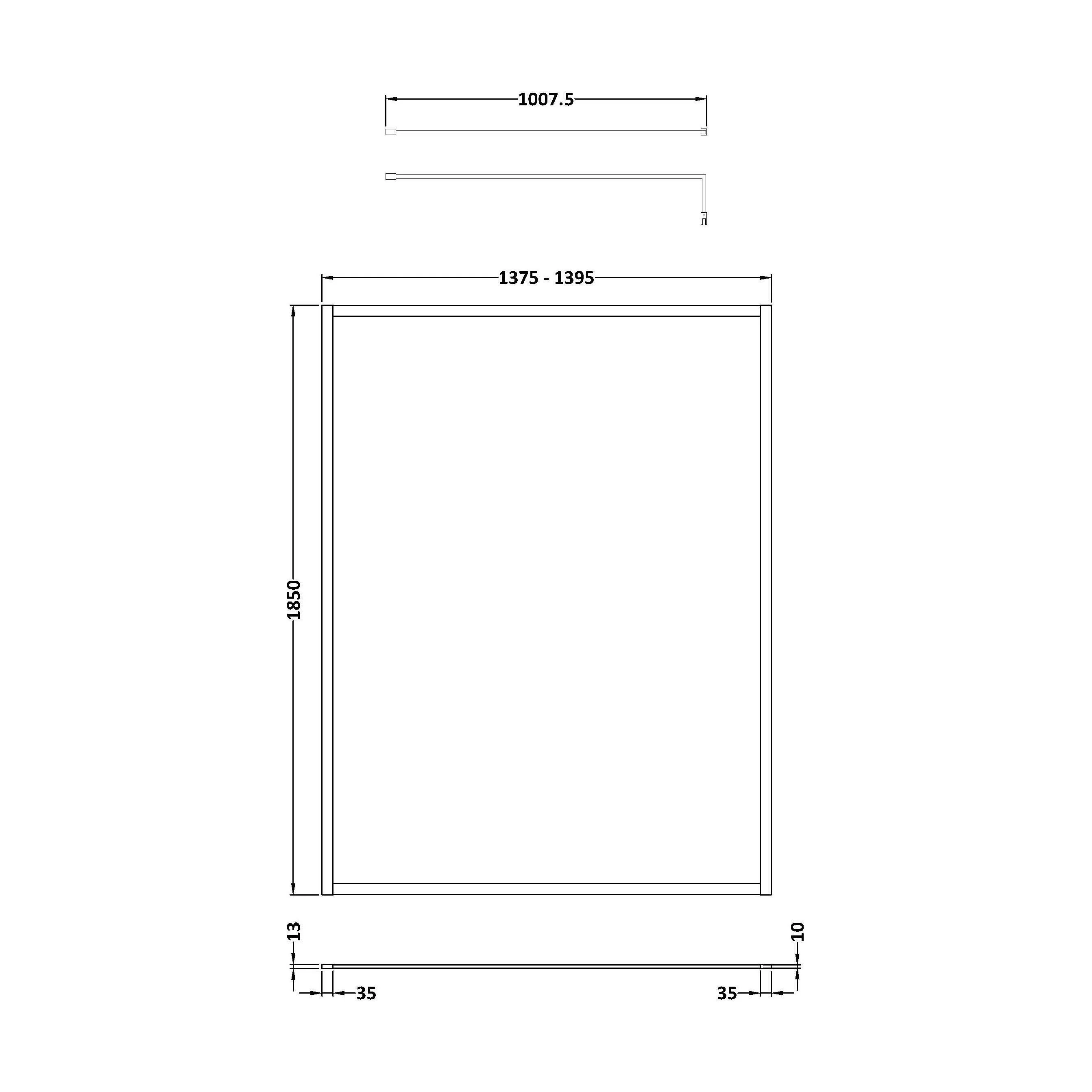 Balterley 8mm Toughened Safety Glass Wetroom Screen with Support Bar: 1400mm, Black - Image 2