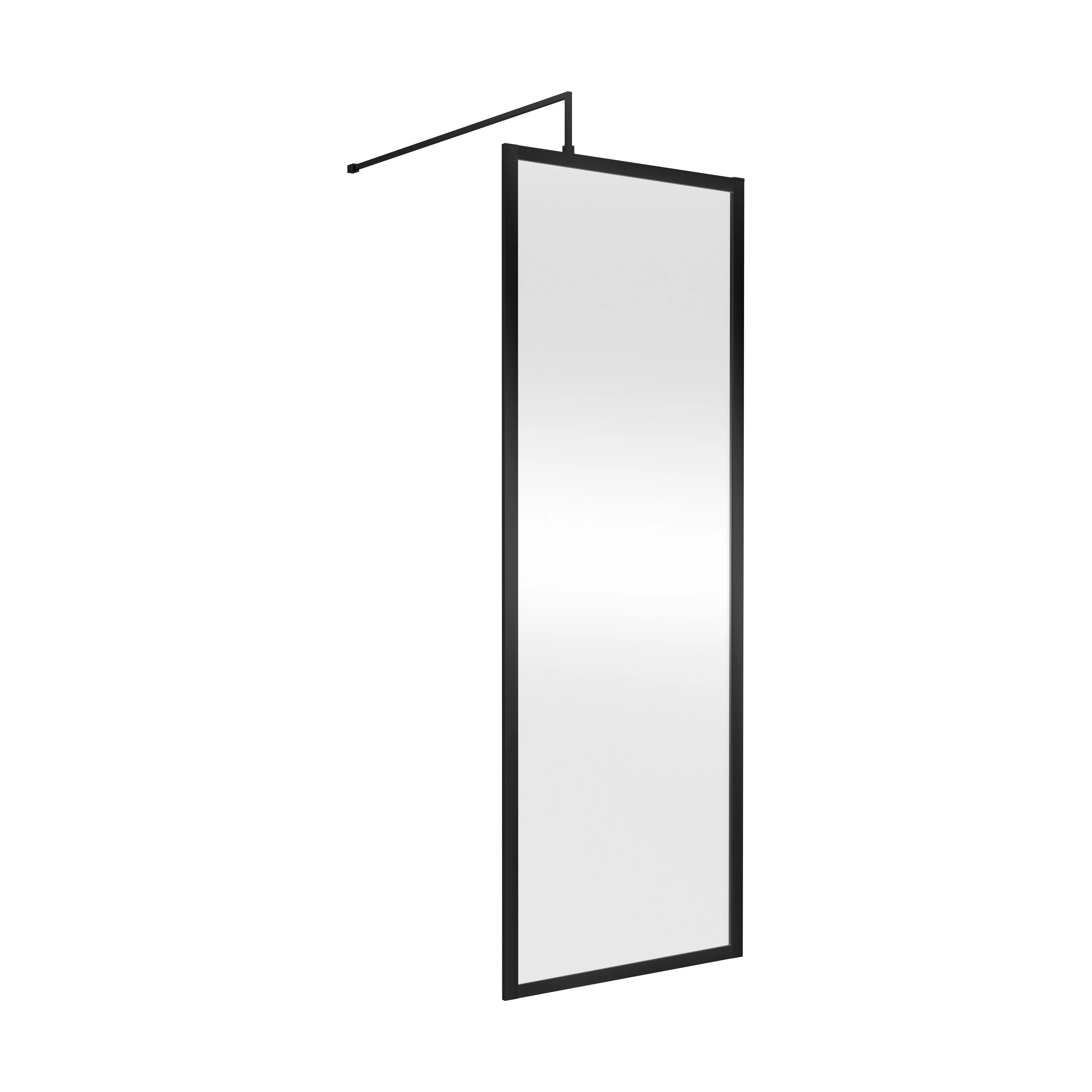 Balterley 8mm Toughened Safety Glass Wetroom Screen with Support Bar: 700mm, Black