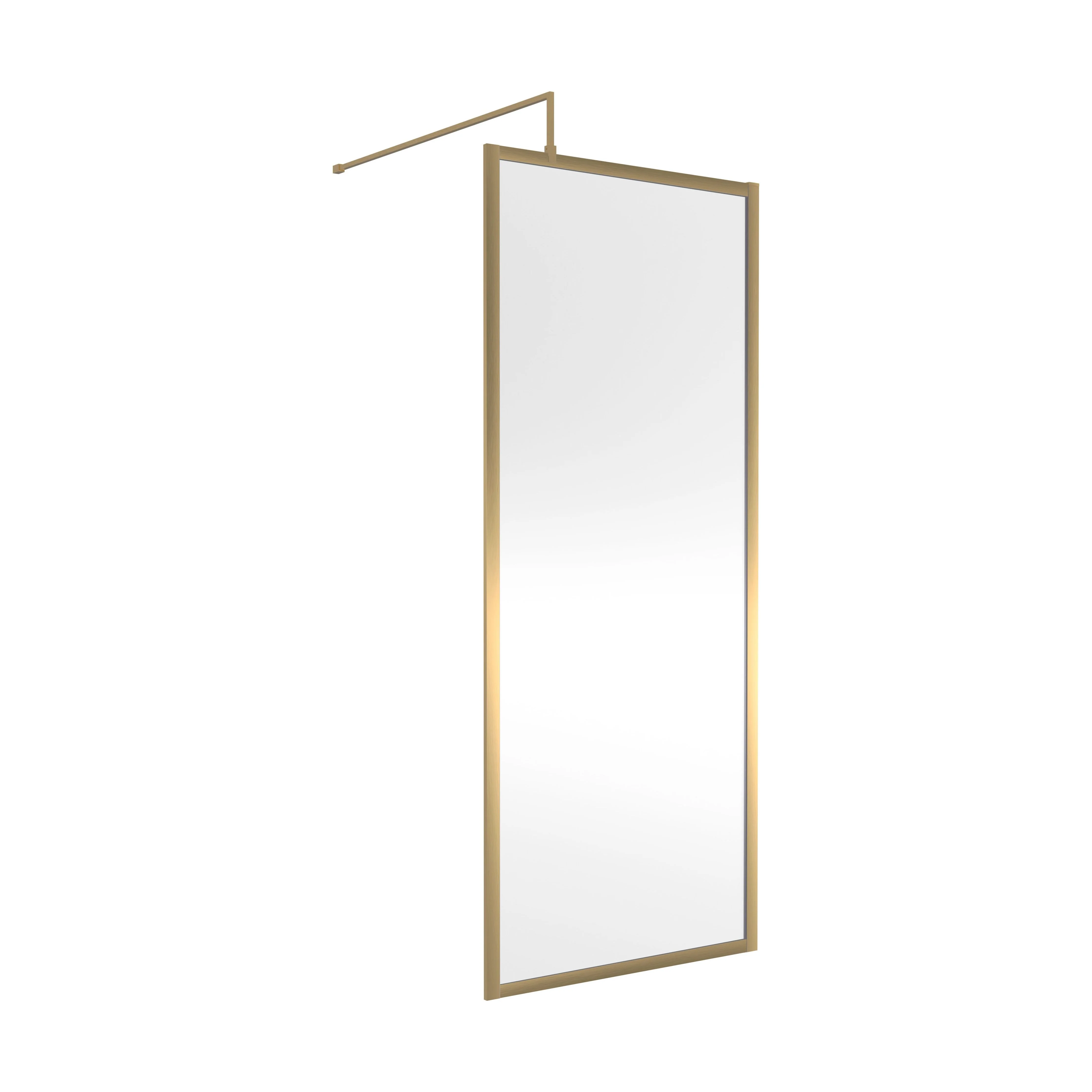 Balterley 8mm Toughened Safety Glass Wetroom Screen with Support Bar: 760mm, Brushed Brass