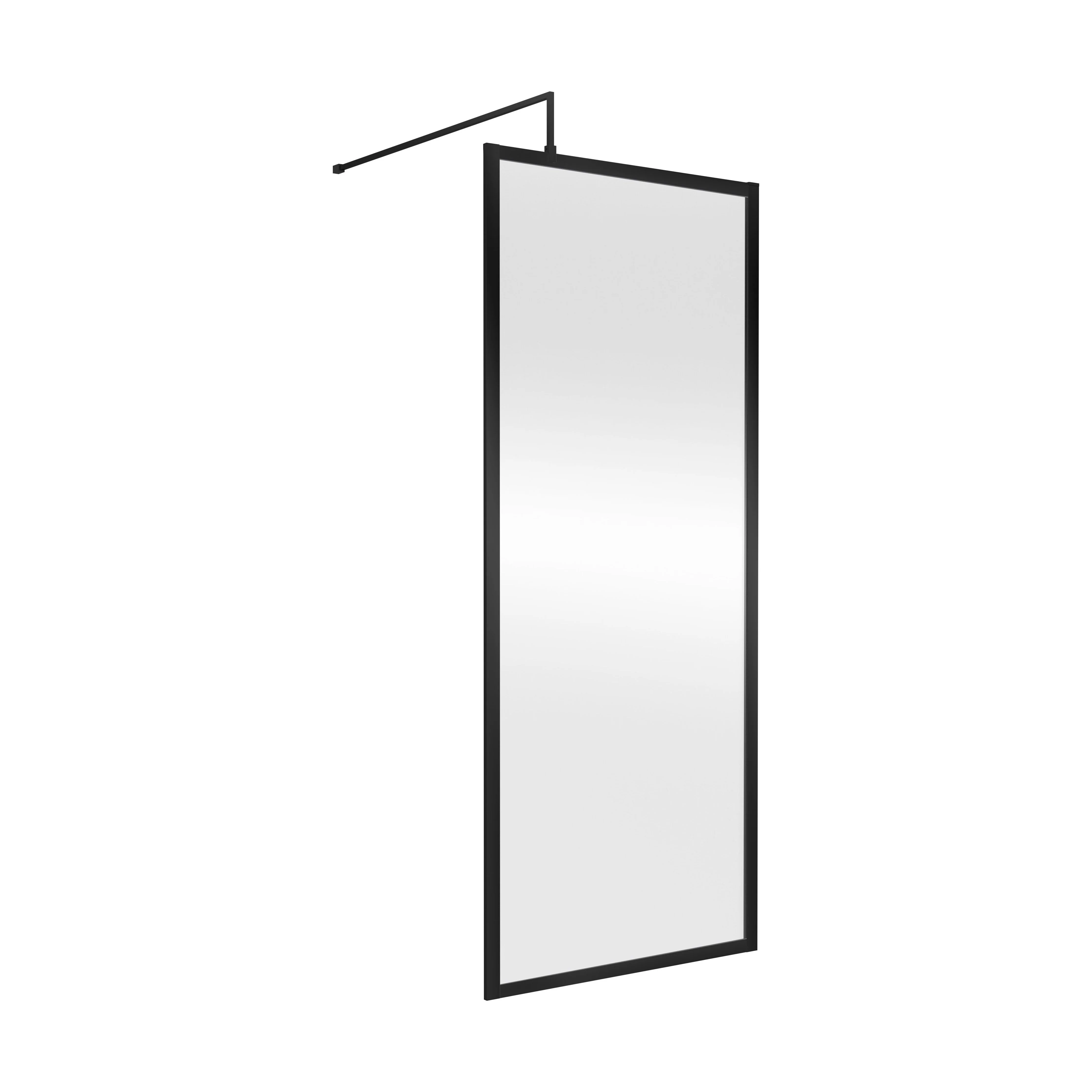 Balterley 8mm Toughened Safety Glass Wetroom Screen with Support Bar: 800mm, Black