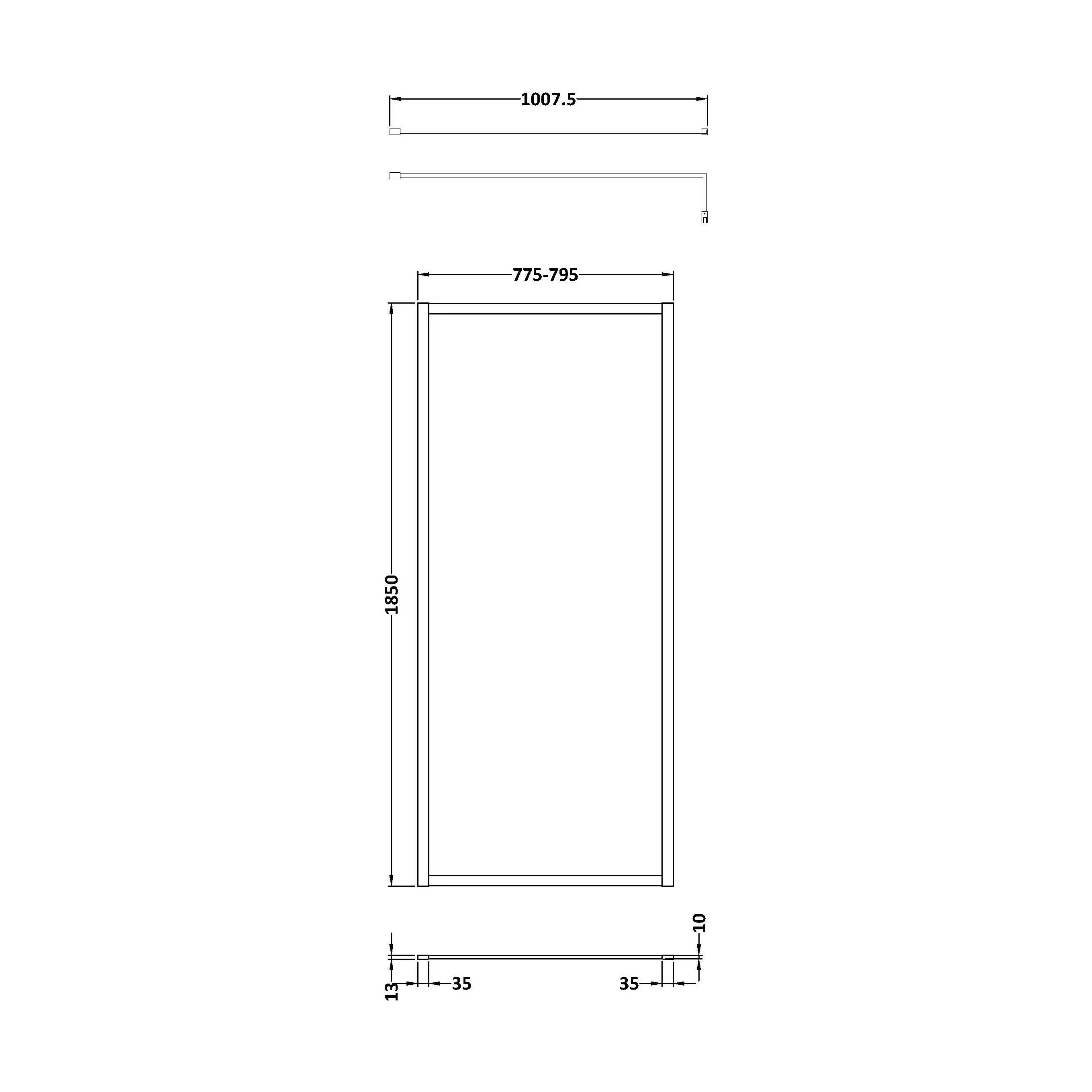 Balterley 8mm Toughened Safety Glass Wetroom Screen with Support Bar: 800mm, Black - Image 2