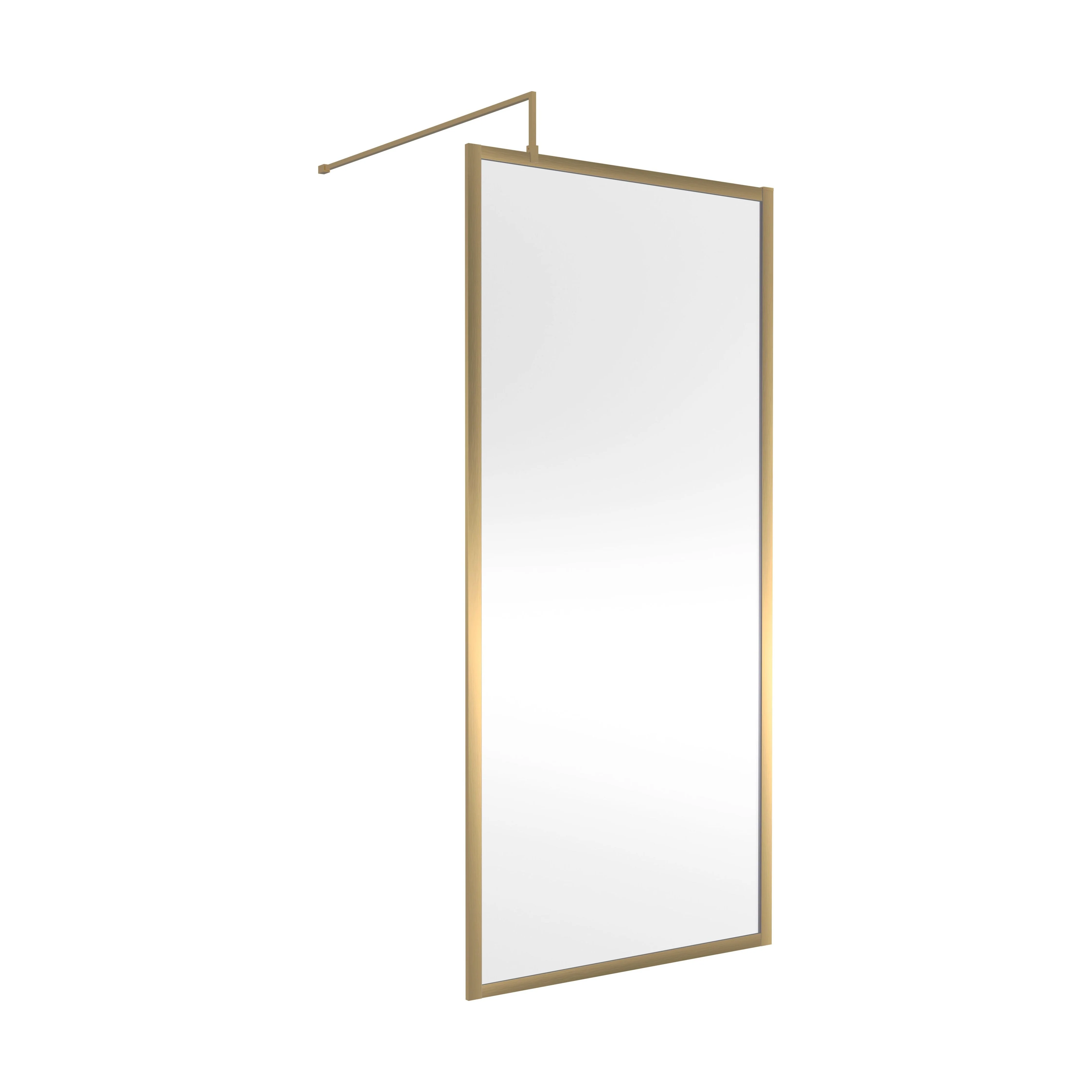 Balterley 8mm Toughened Safety Glass Wetroom Screen with Support Bar: 900mm, Brushed Brass