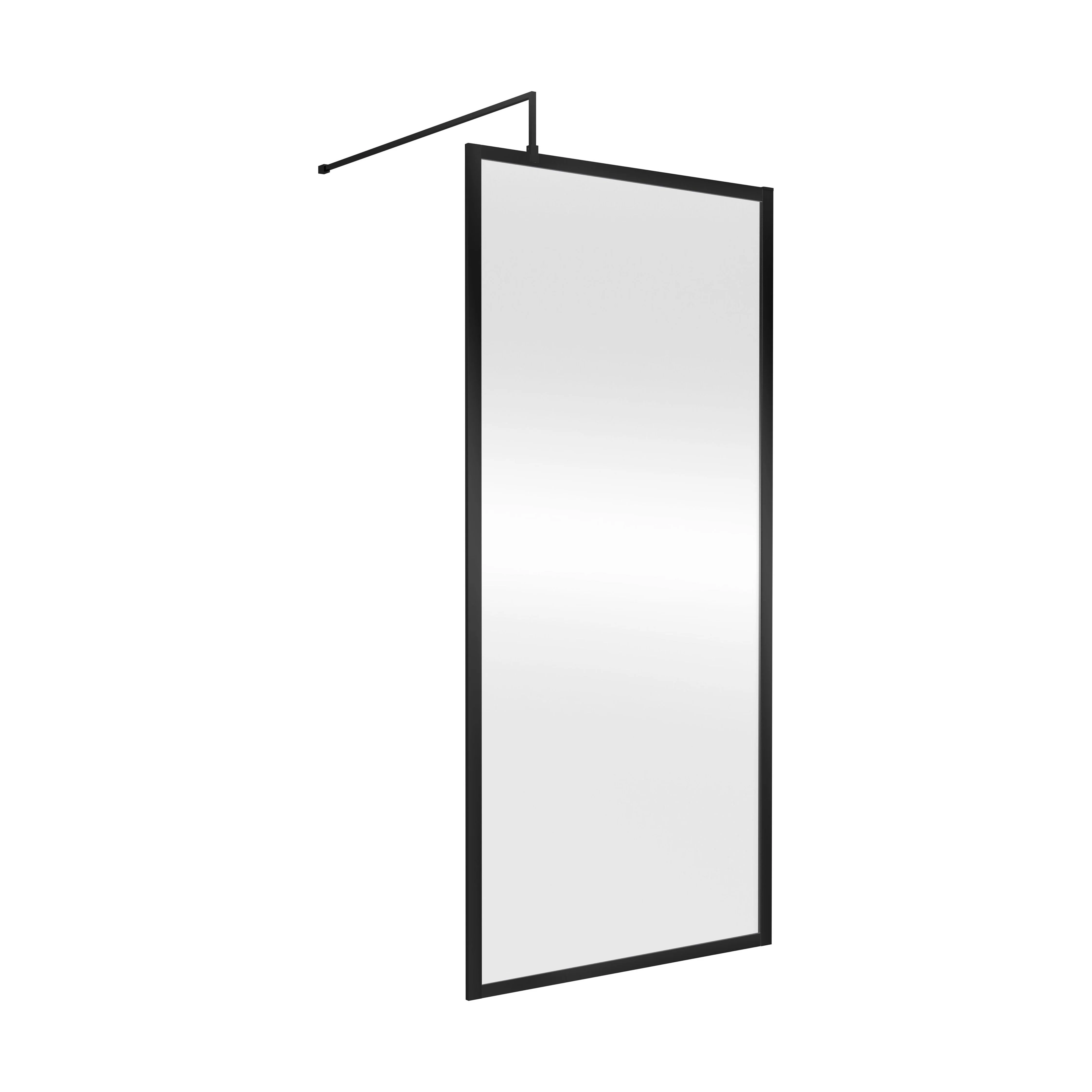 Balterley 8mm Toughened Safety Glass Wetroom Screen with Support Bar: 900mm, Black
