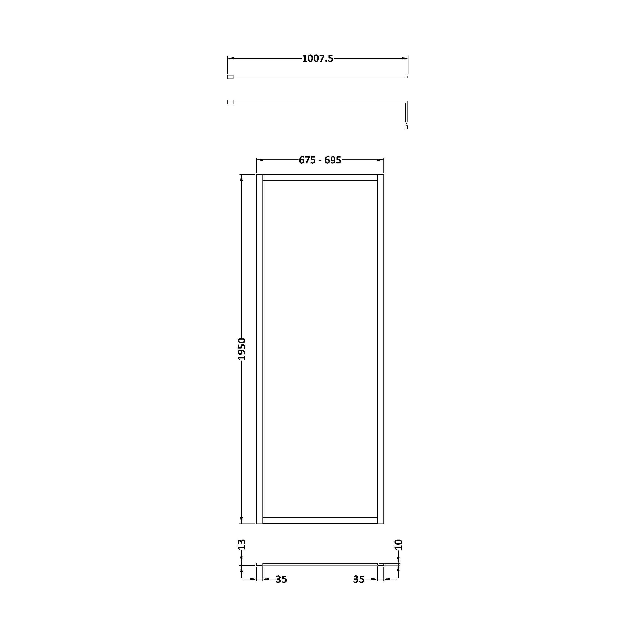 Balterley Contemporary Bathroom 8mm Glass Full Outer Frame Wetroom Screen, Matt Black, 1950 x 700 x 1000mm - Image 2